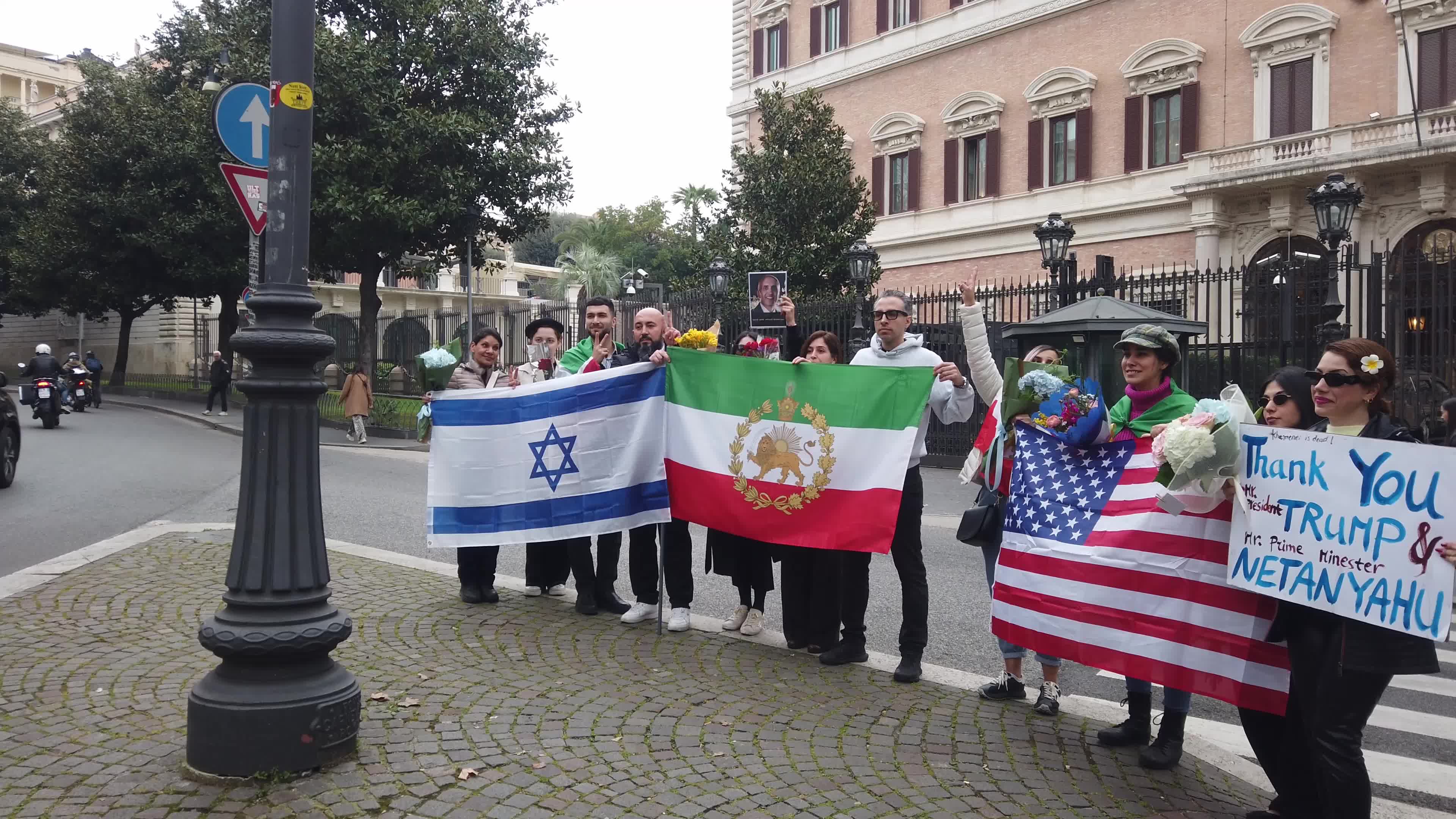 The anti-regime Iranian community celebrates near the U.S. Embassy