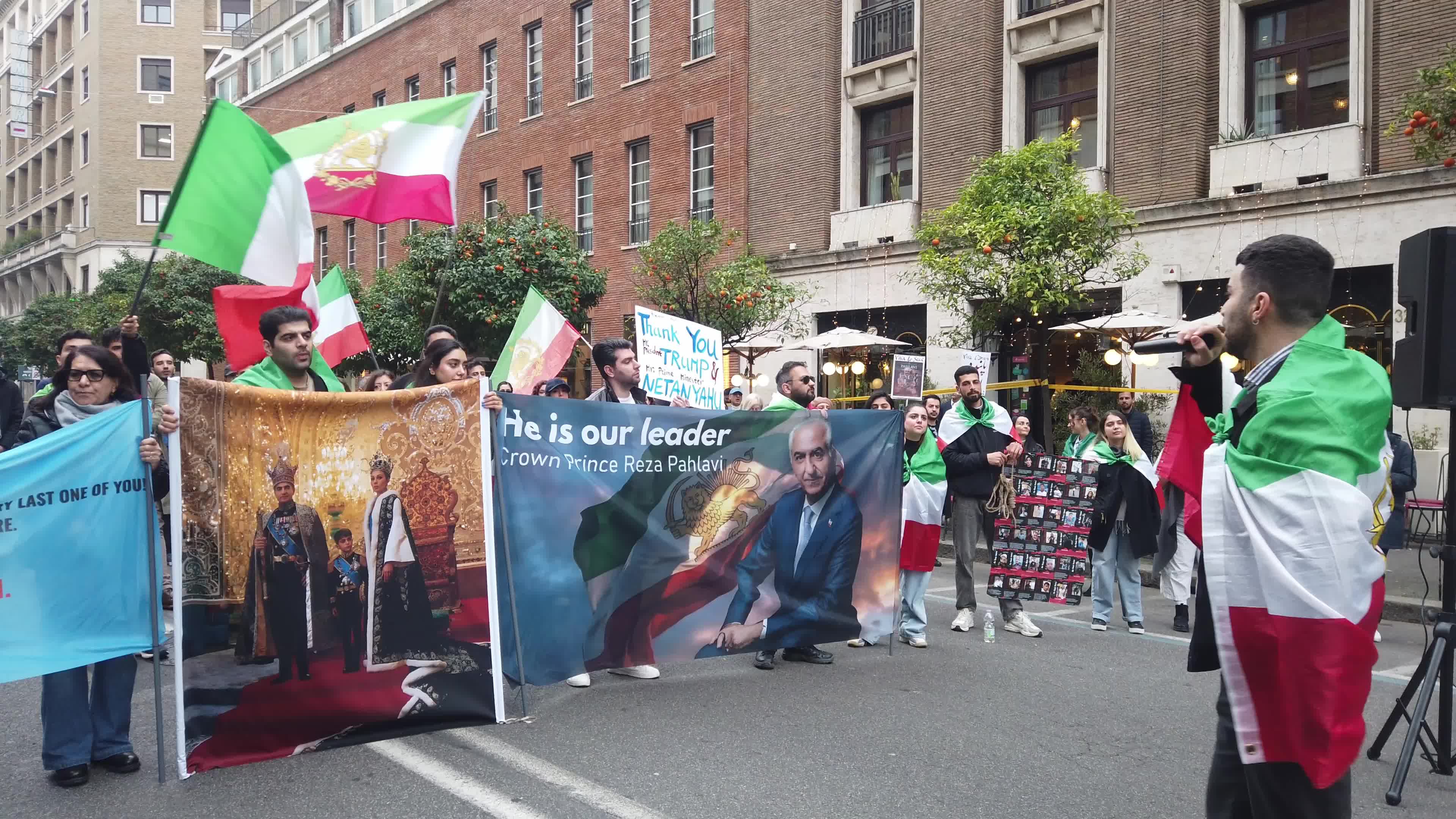 The anti-regime Iranian community celebrates near the U.S. Embassy