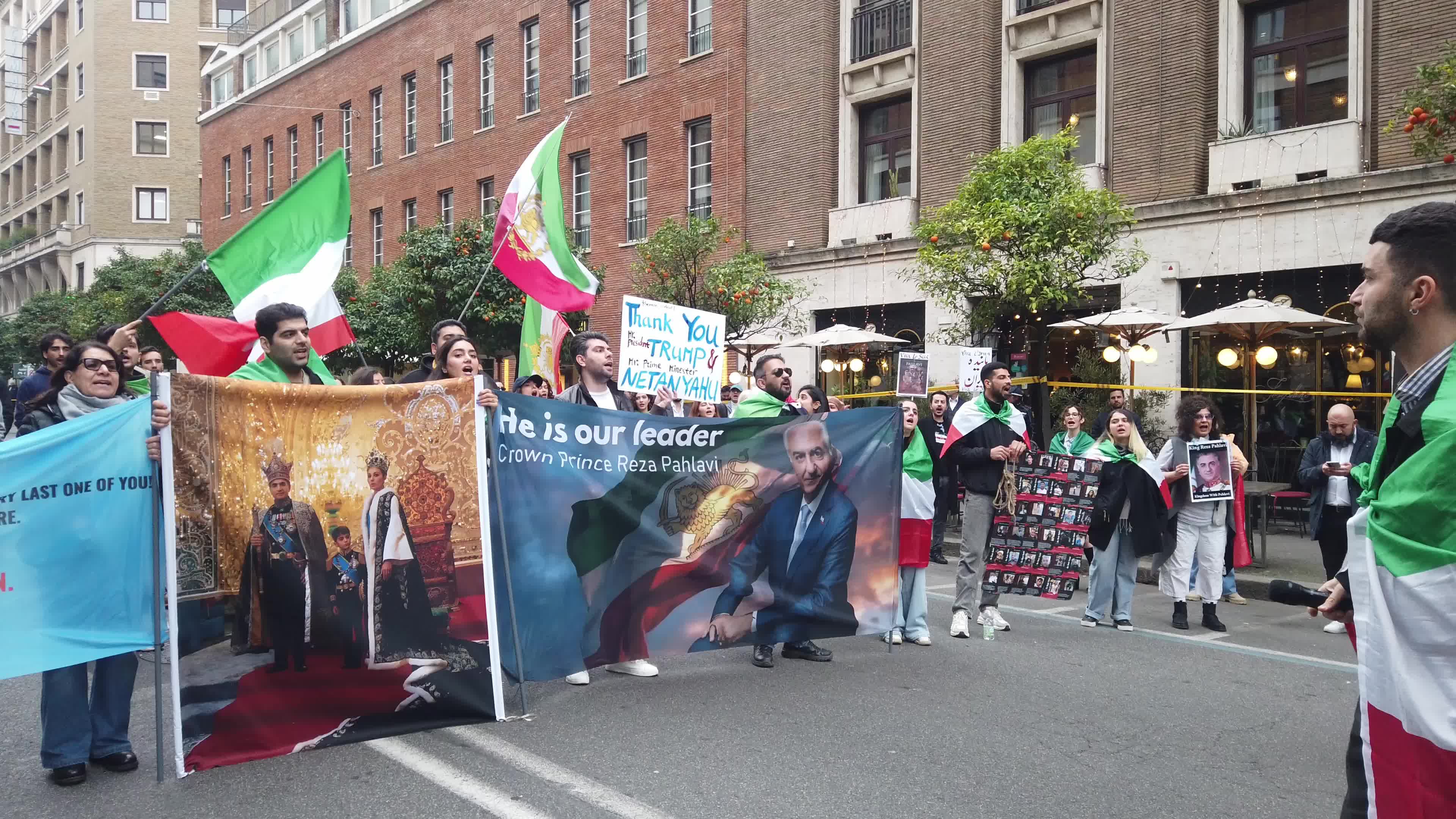 The anti-regime Iranian community celebrates near the U.S. Embassy