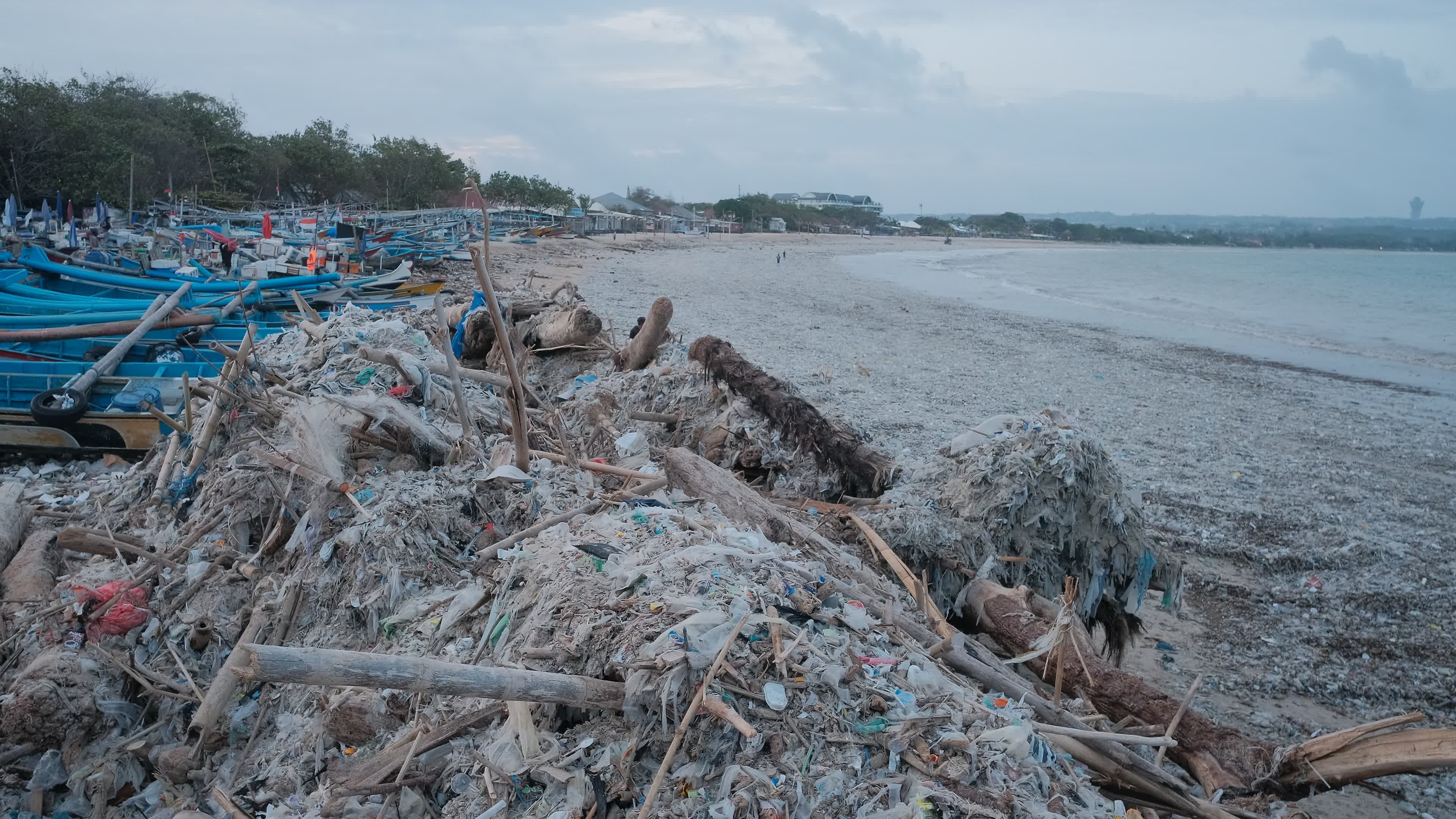 Seasonal plastic waste on the beach, Bali island, Indonesia.