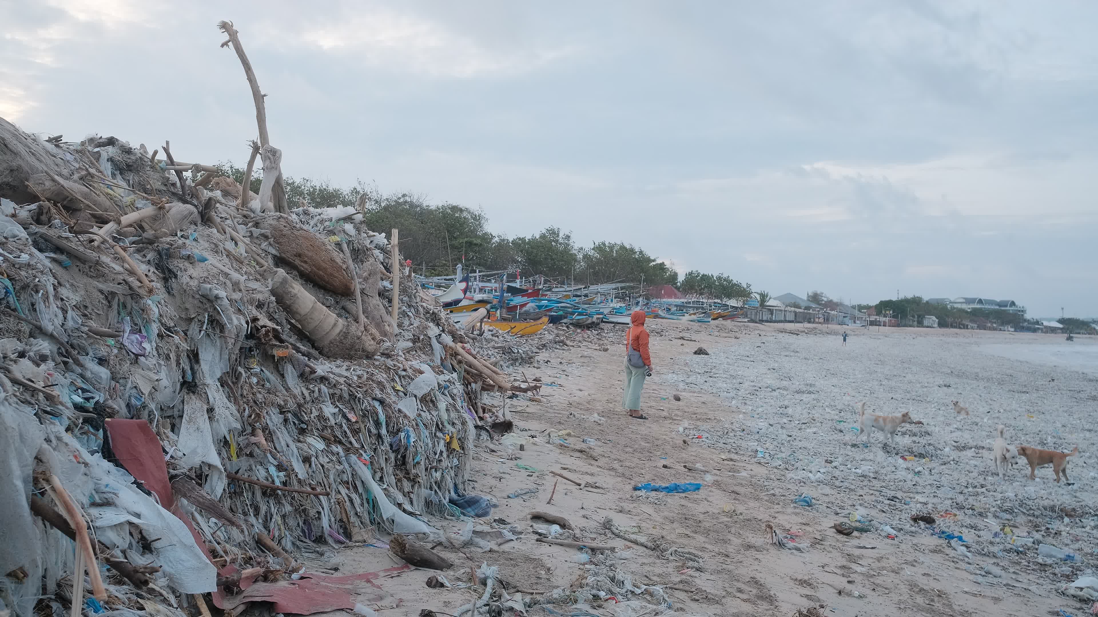 Seasonal plastic waste on the beach, Bali island, Indonesia.