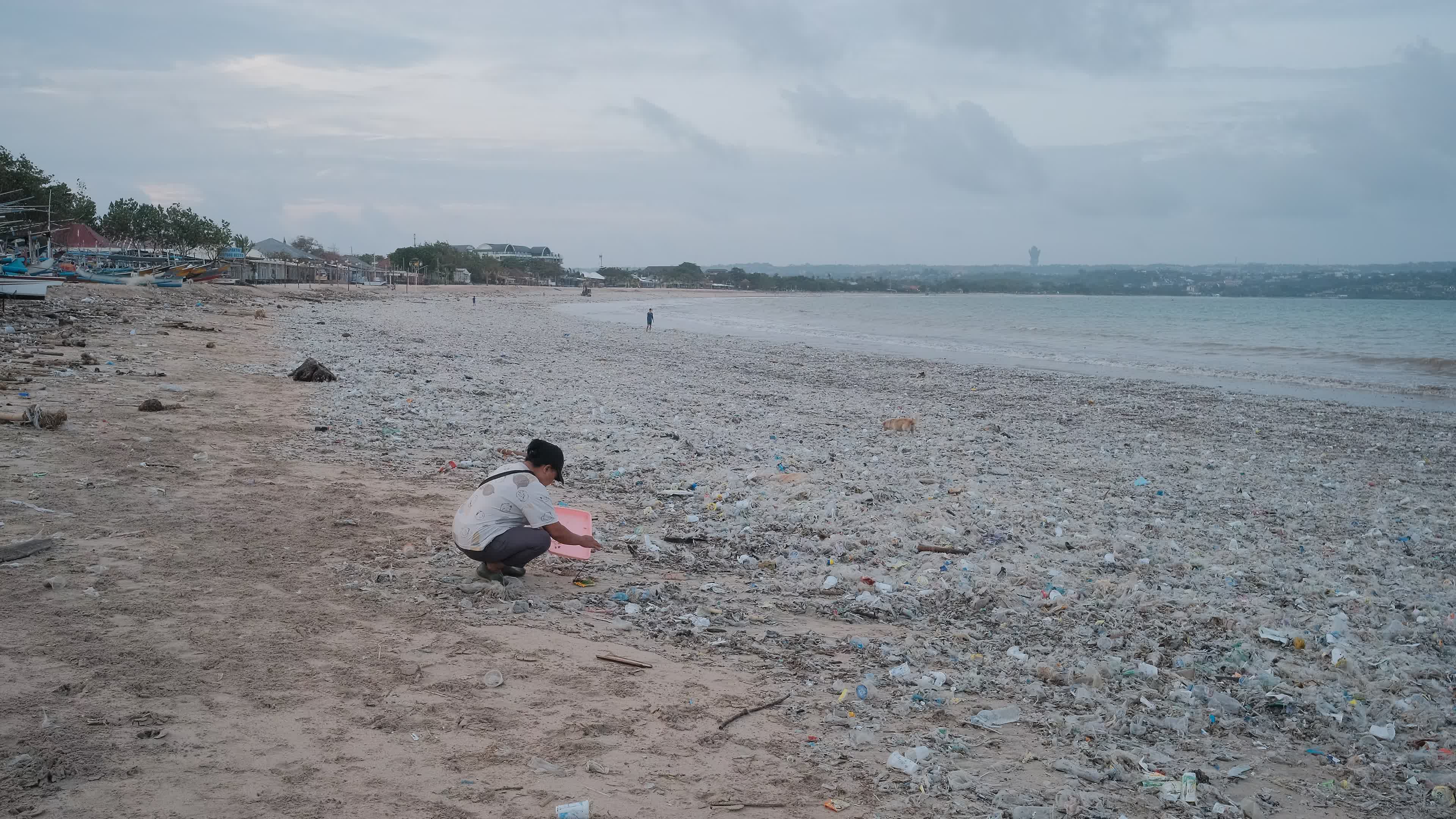 Seasonal plastic waste on the beach, Bali island, Indonesia.