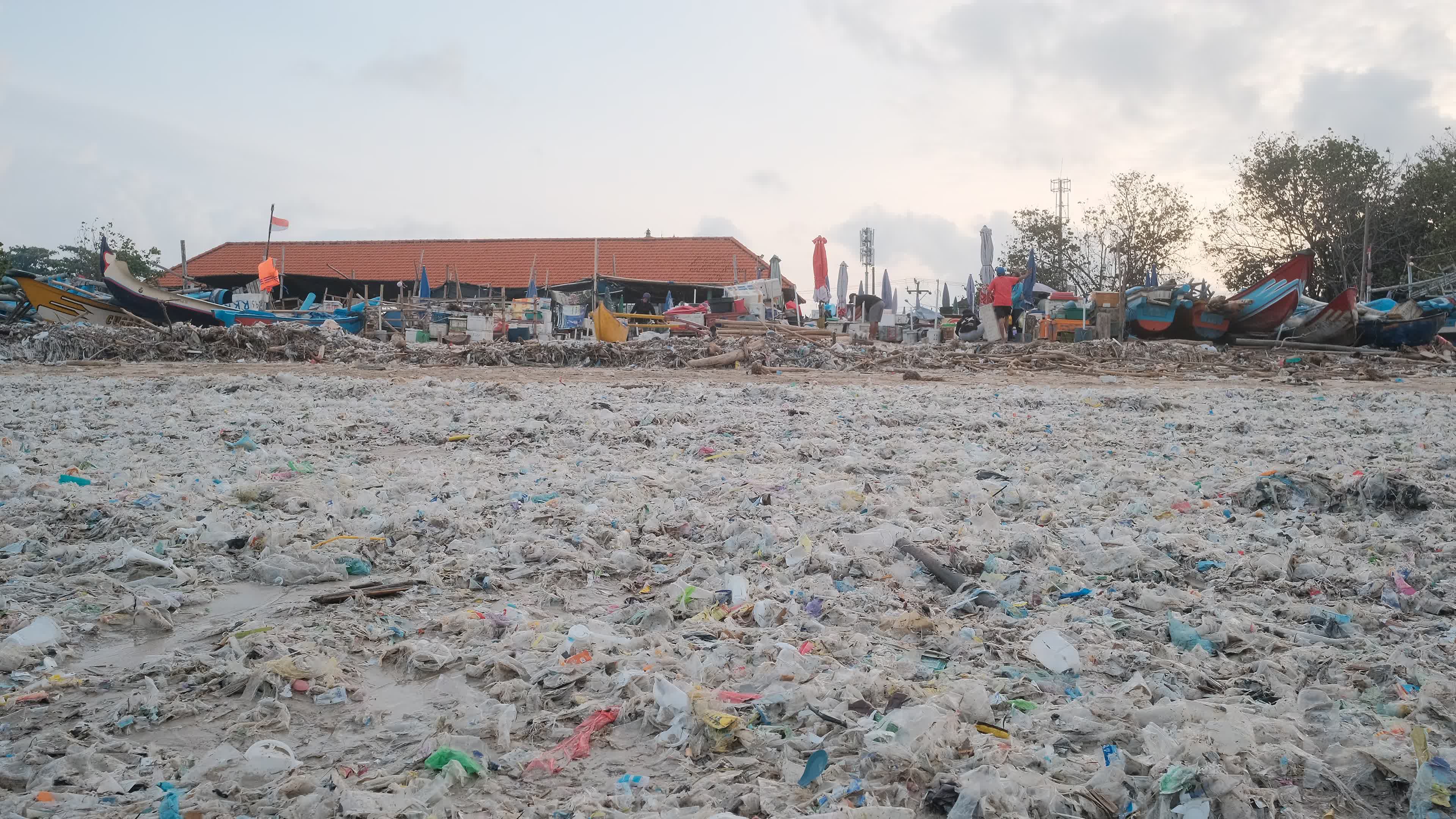 Seasonal plastic waste on the beach, Bali island, Indonesia.