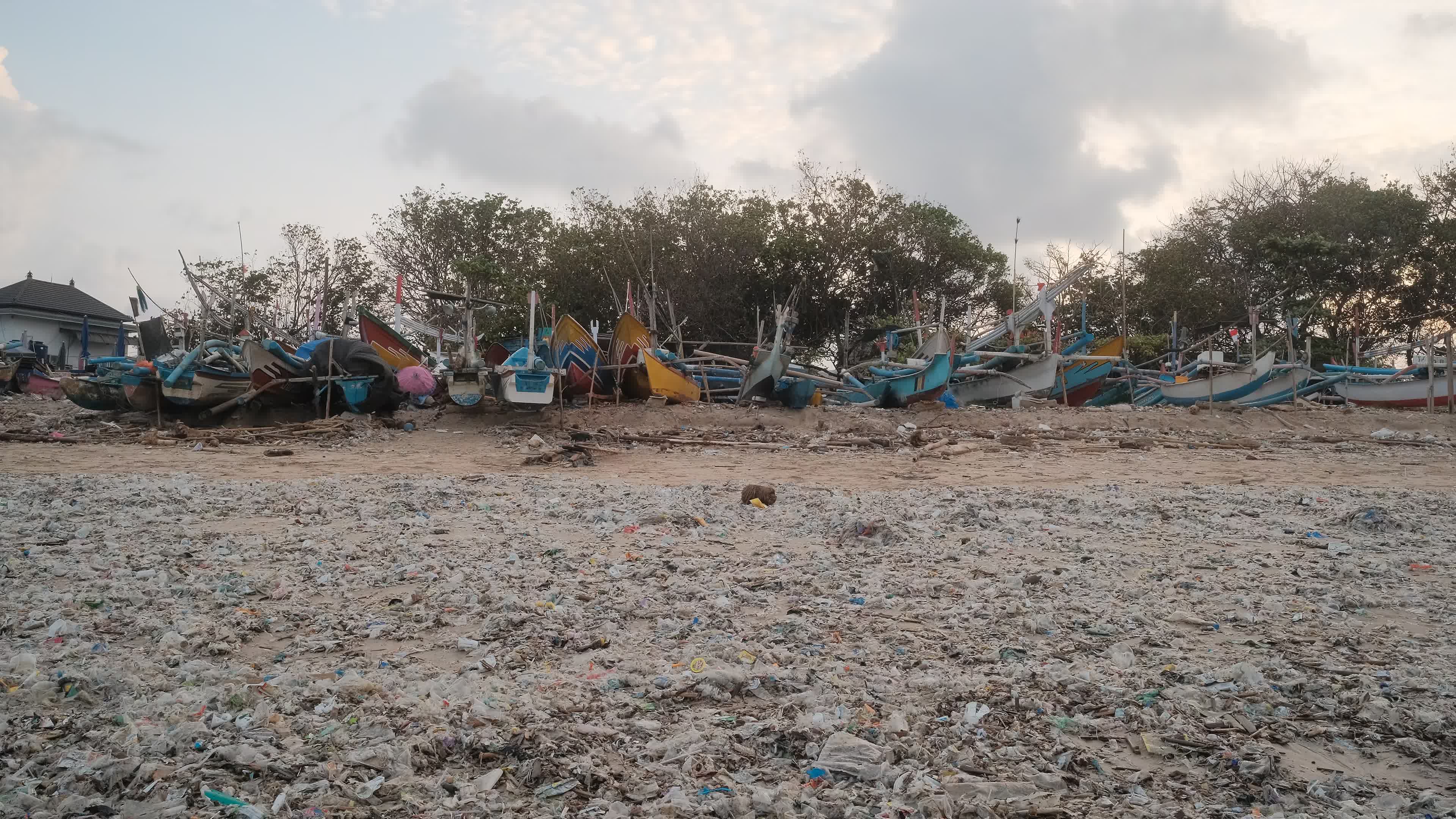 Seasonal plastic waste on the beach, Bali island, Indonesia.