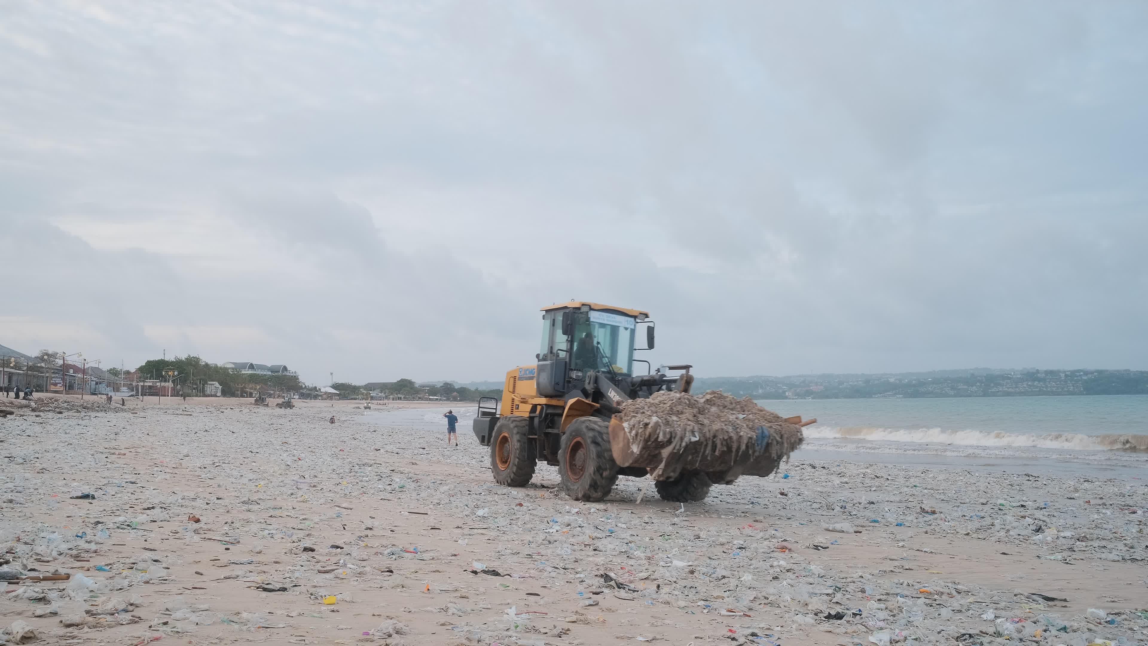 Seasonal plastic waste on the beach, Bali island, Indonesia.