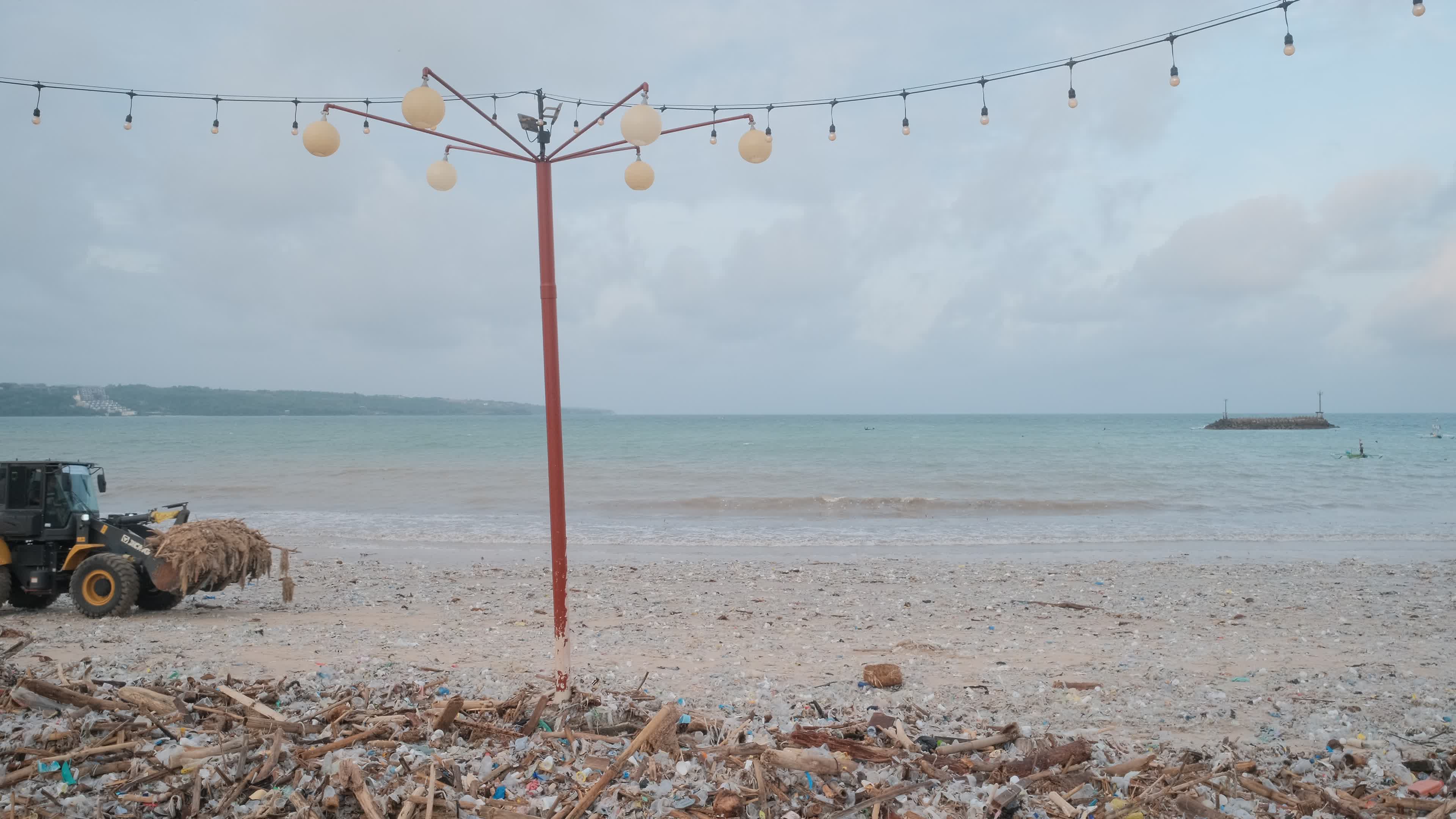 Seasonal plastic waste on the beach, Bali island, Indonesia.