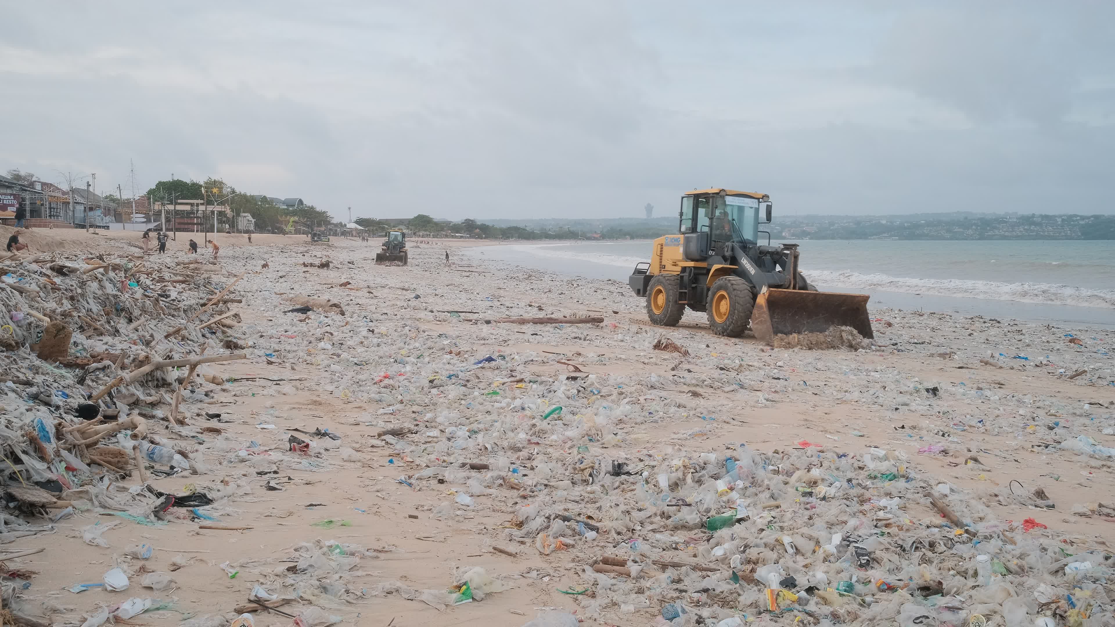 Seasonal plastic waste on the beach, Bali island, Indonesia.