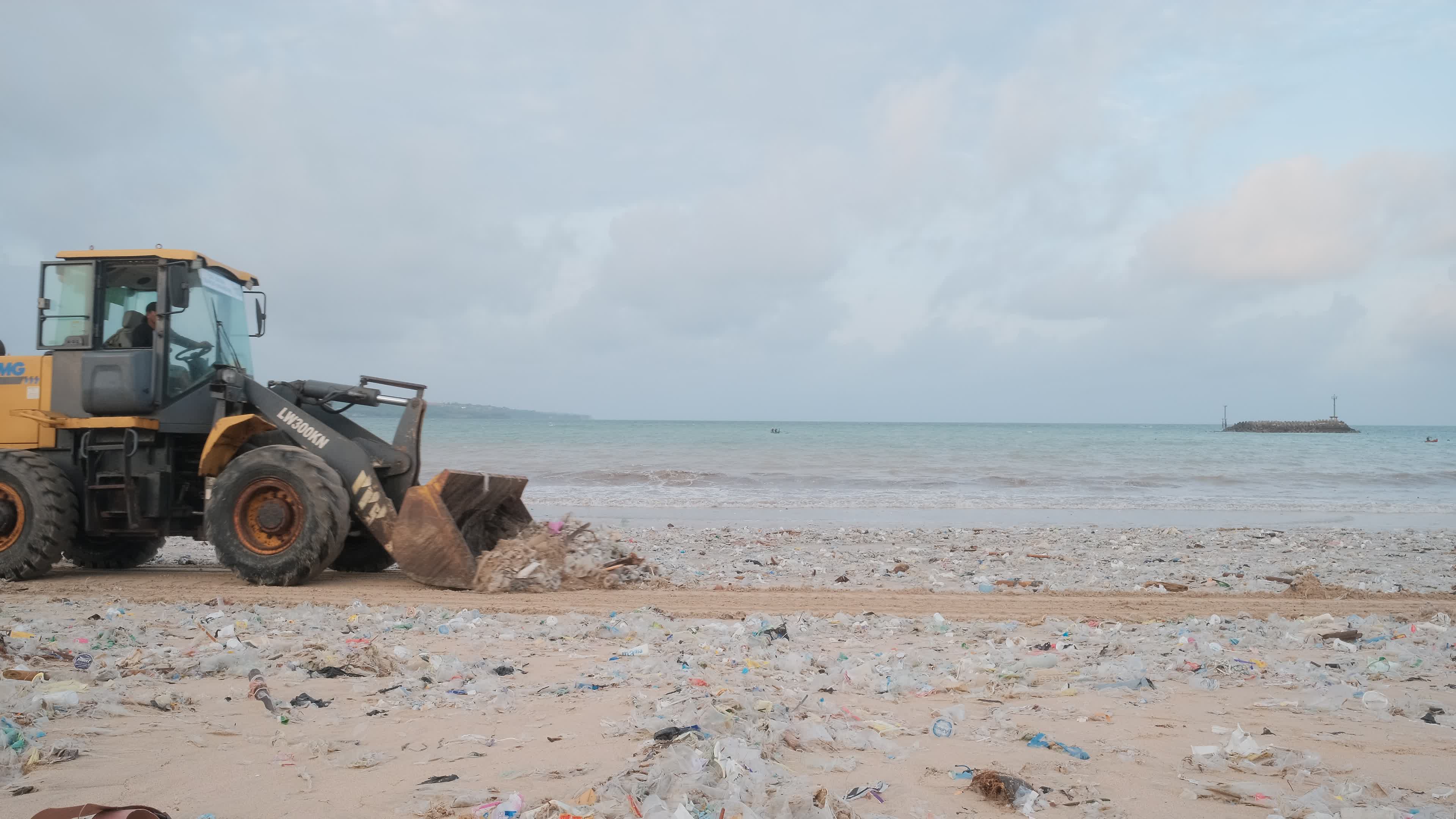Seasonal plastic waste on the beach, Bali island, Indonesia.