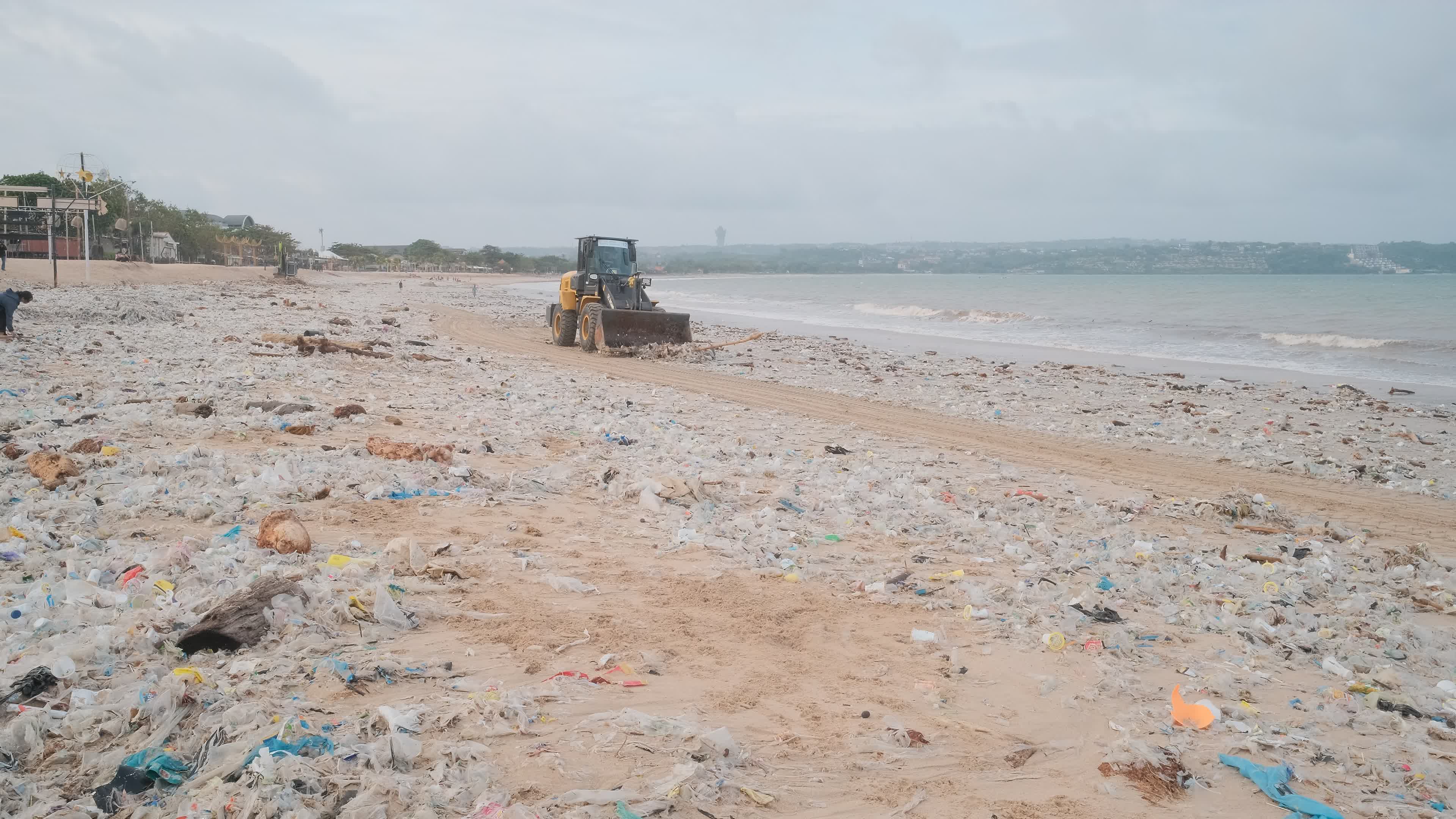 Seasonal plastic waste on the beach, Bali island, Indonesia.