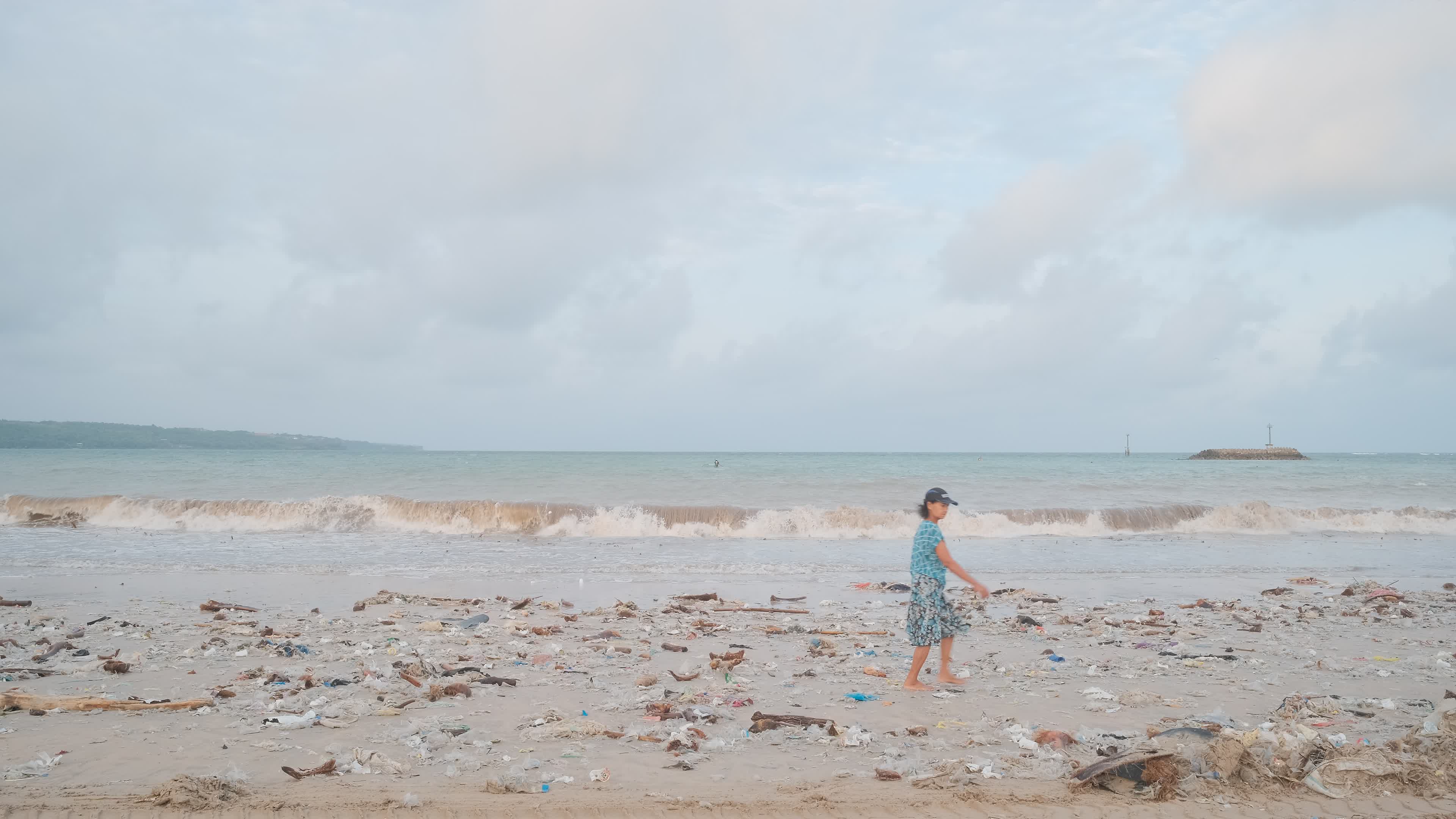 Seasonal plastic waste on the beach, Bali island, Indonesia.