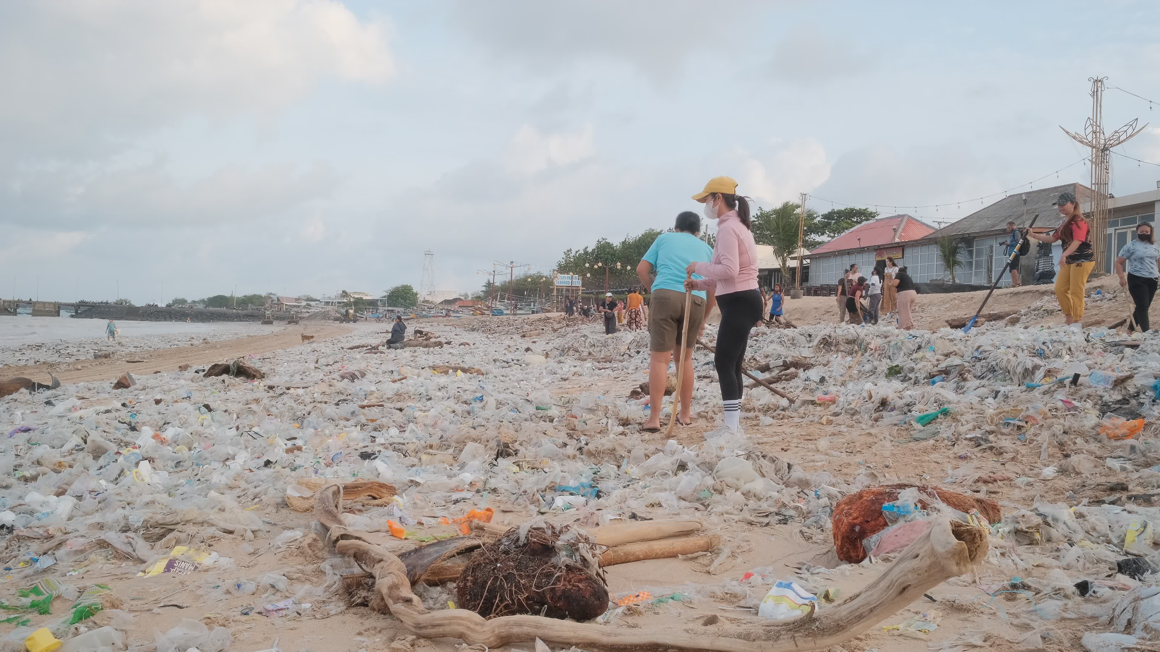 Seasonal plastic waste on the beach, Bali island, Indonesia.