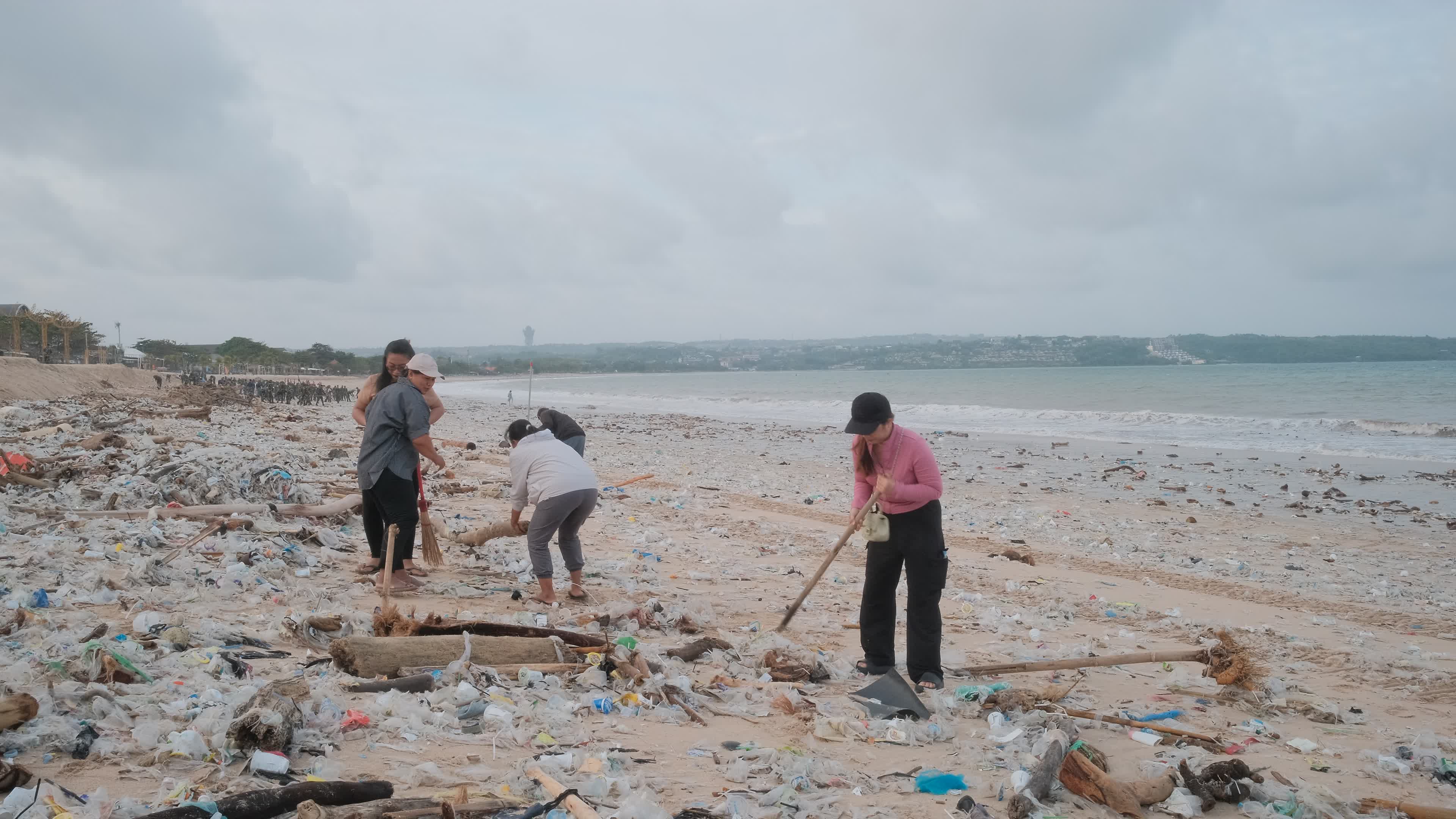 Seasonal plastic waste on the beach, Bali island, Indonesia.