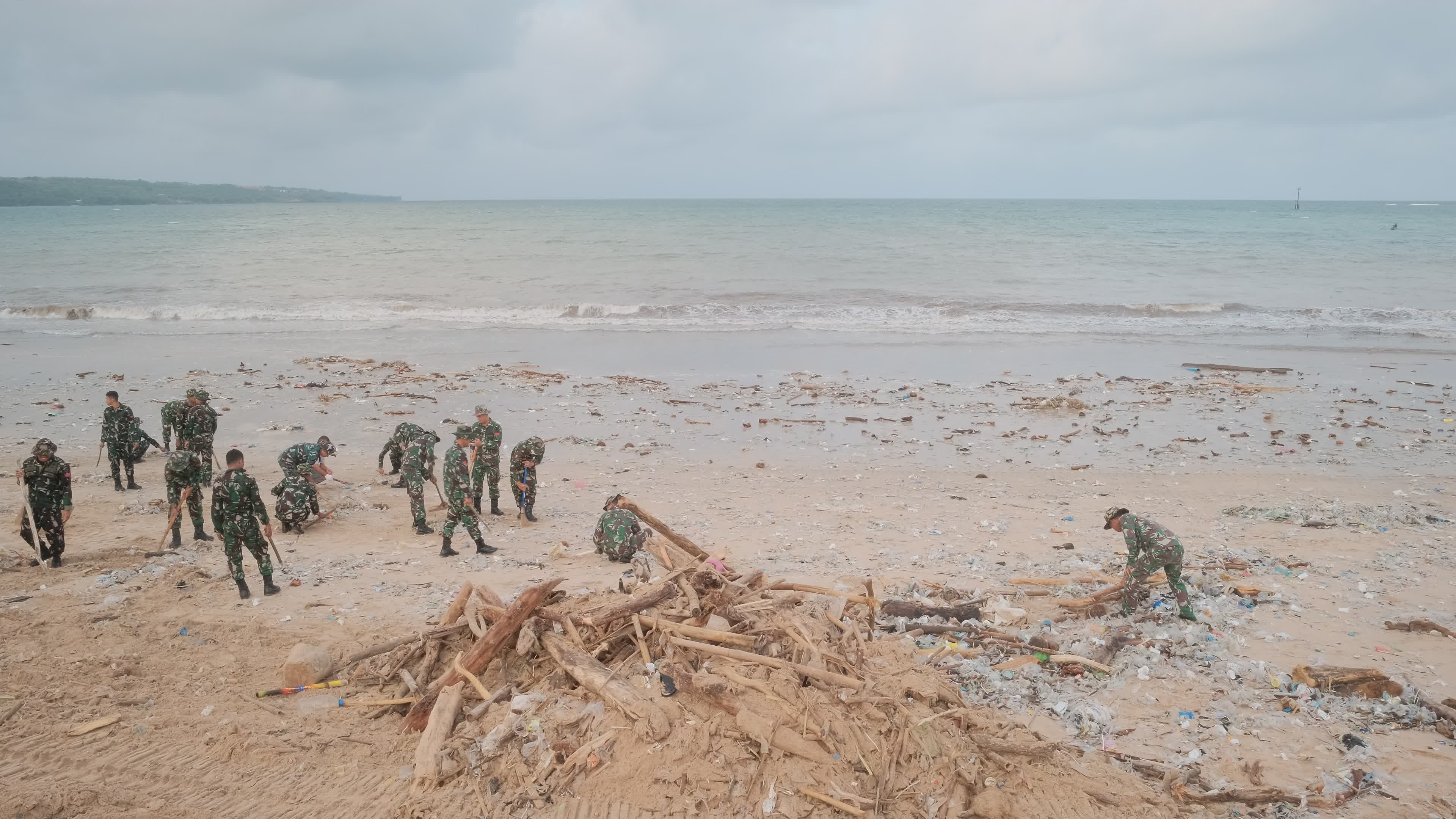Seasonal plastic waste on the beach, Bali island, Indonesia.