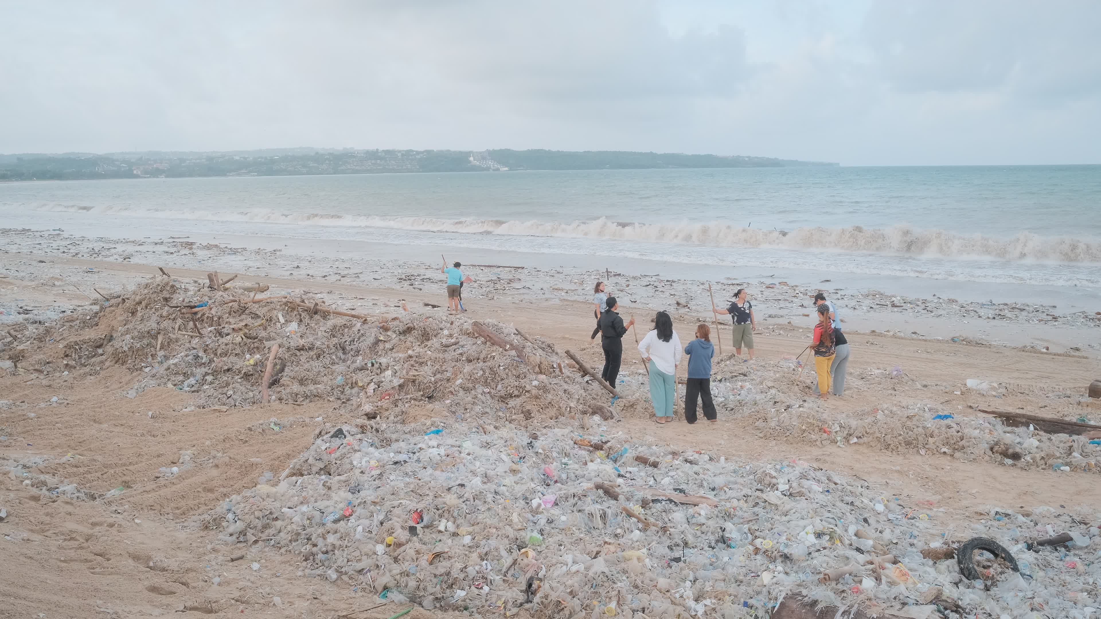 Seasonal plastic waste on the beach, Bali island, Indonesia.