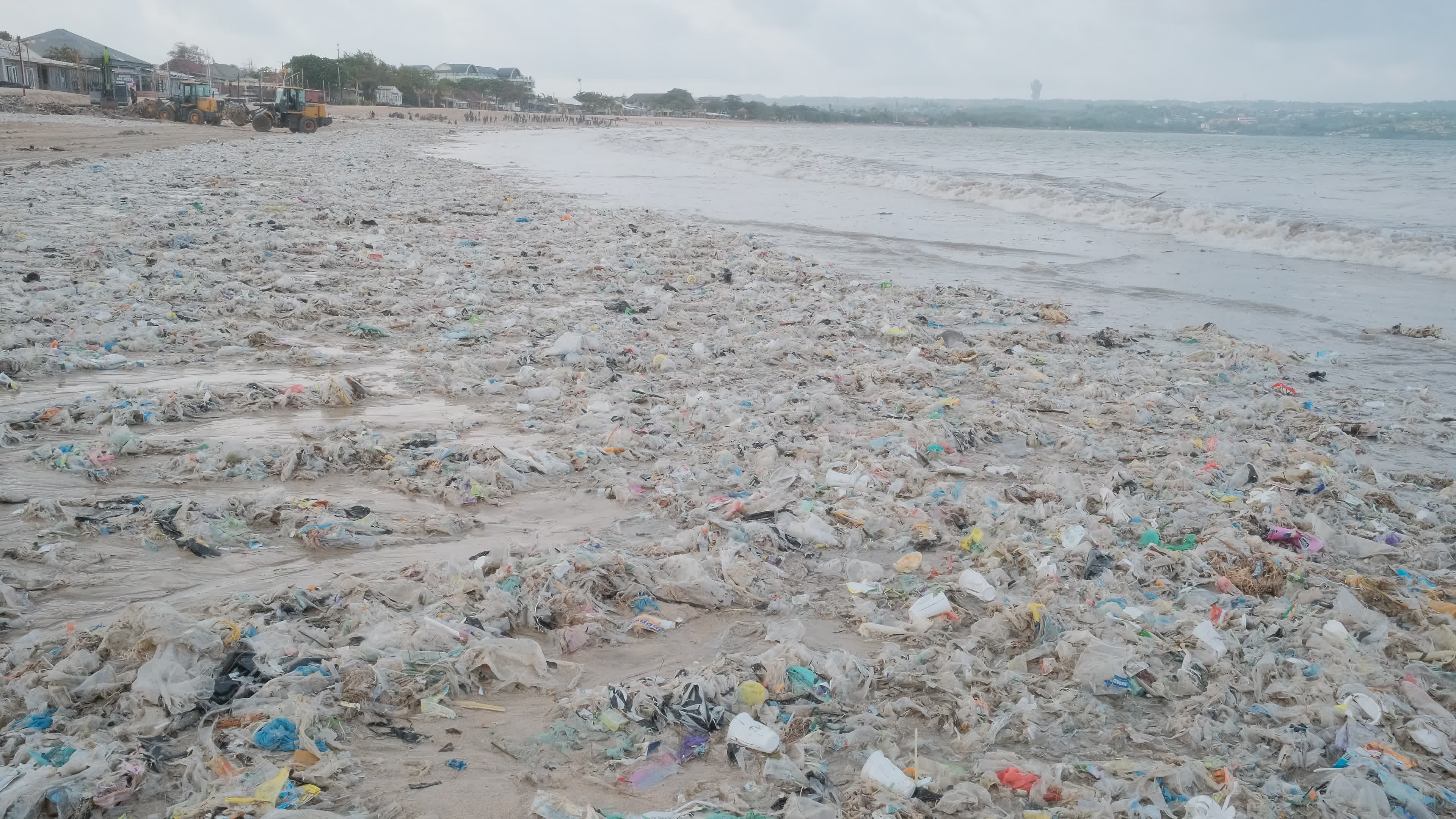 Seasonal plastic waste on the beach, Bali island, Indonesia.