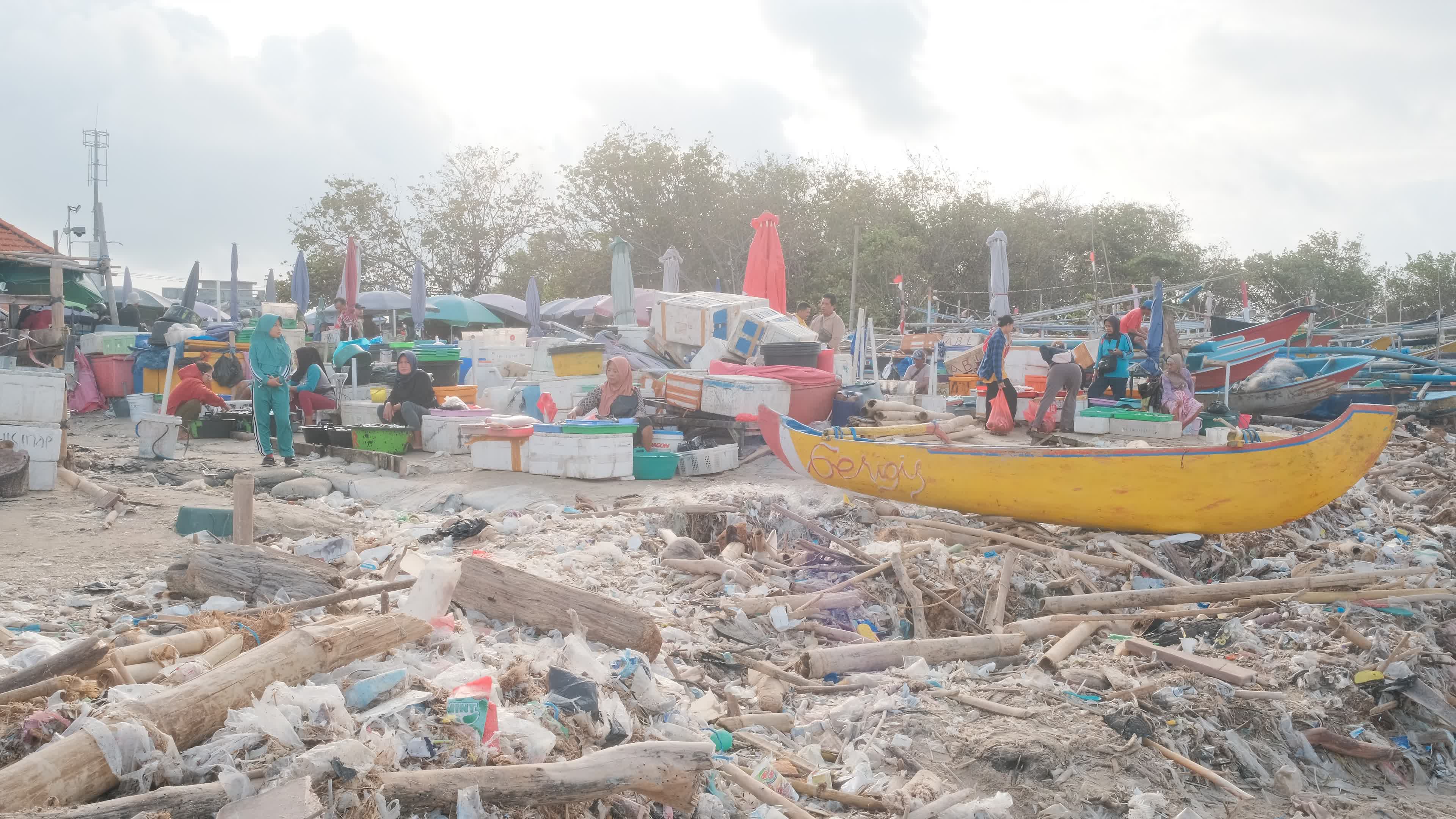 Seasonal plastic waste on the beach, Bali island, Indonesia.