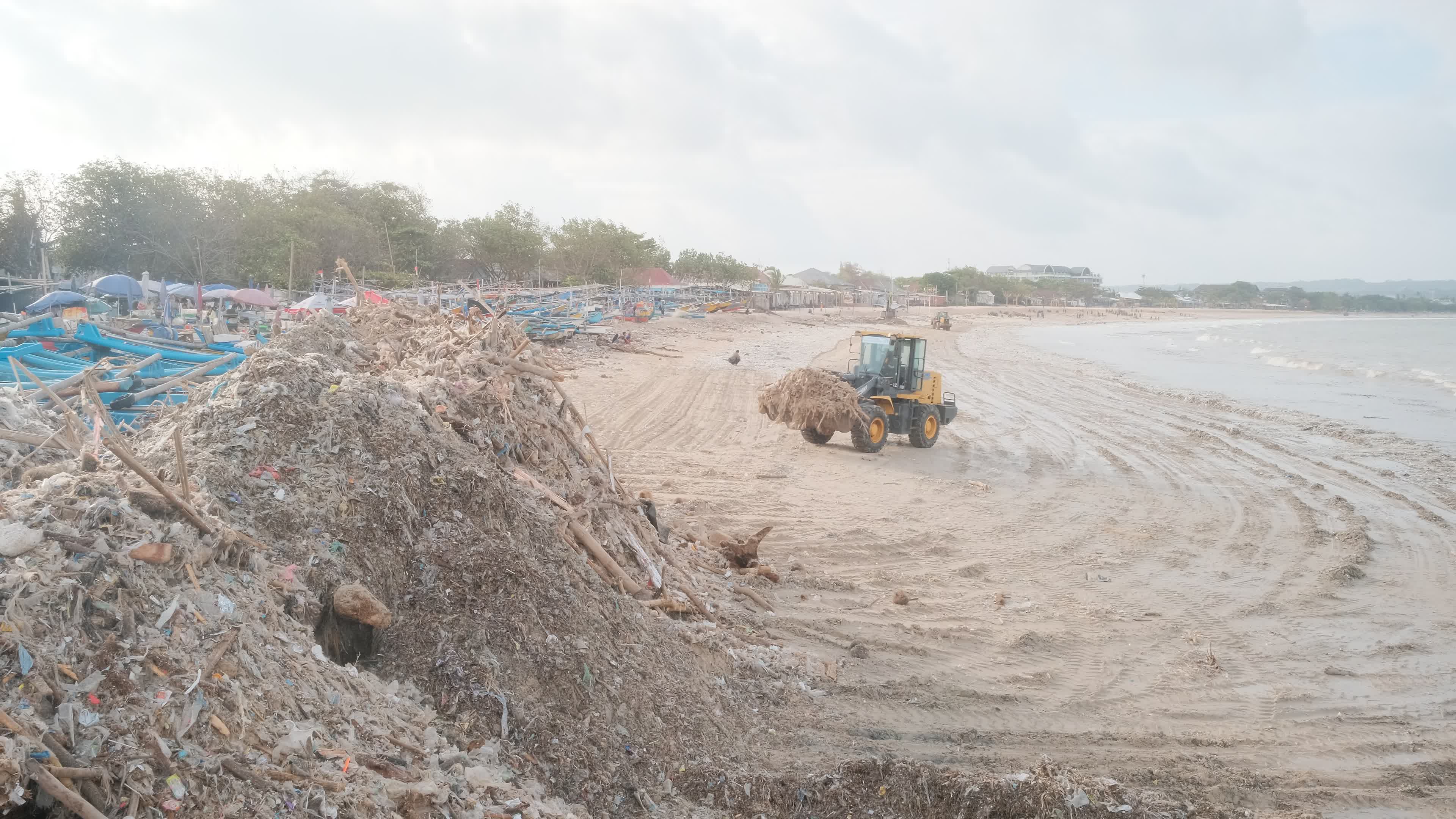 Seasonal plastic waste on the beach, Bali island, Indonesia.