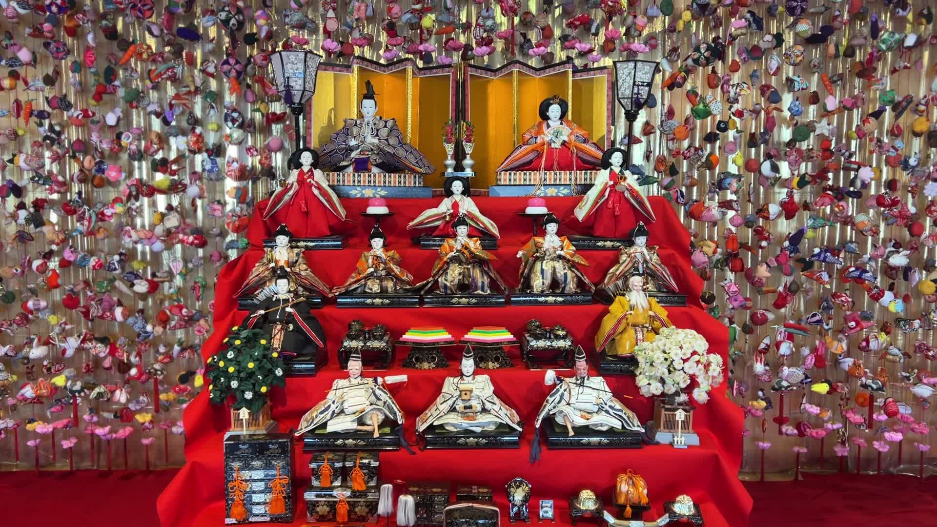 Traditional Japanese Hina Ningya dolls displayed during the Hinamatsuri Festival