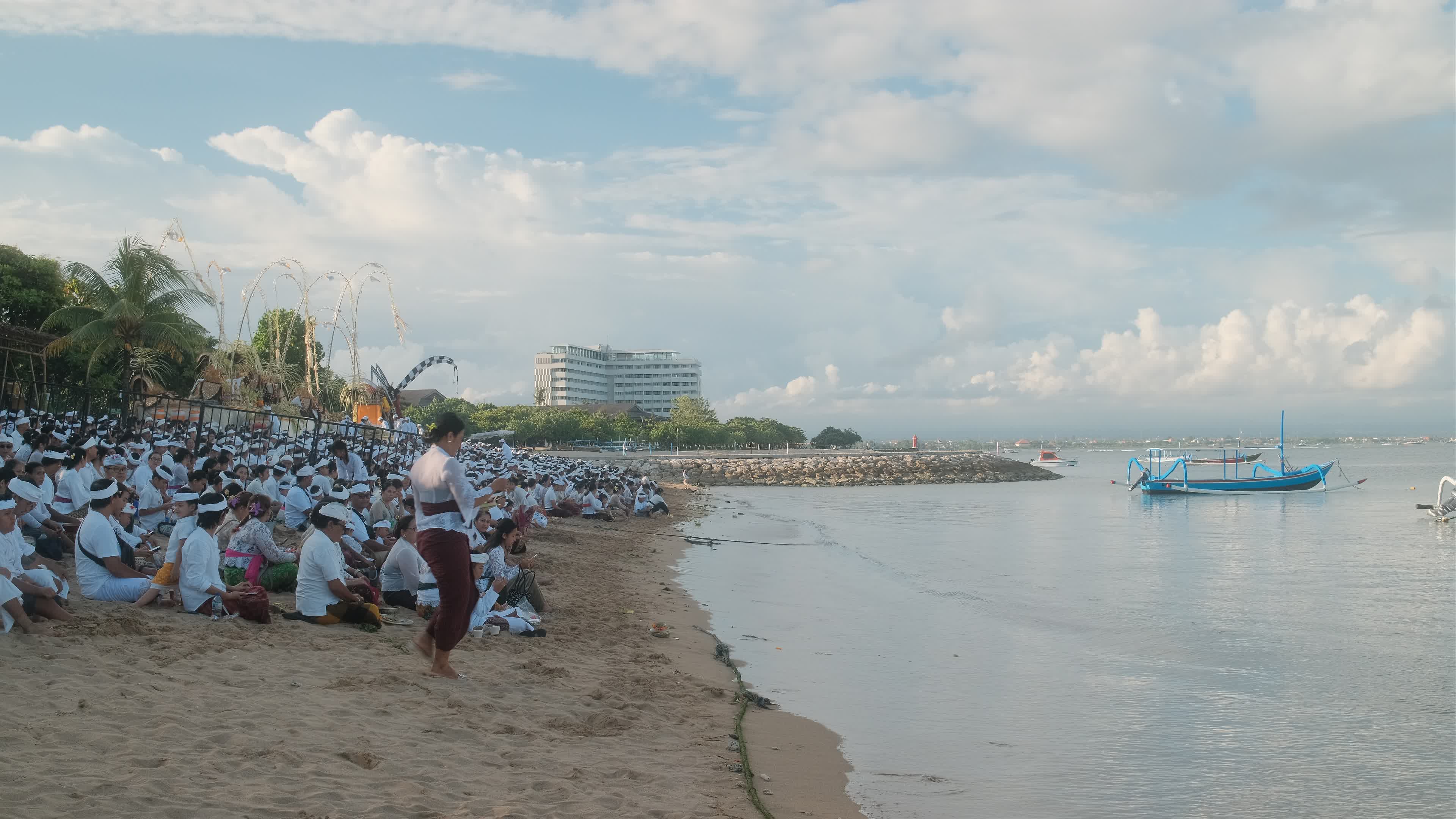 Melasti Ceremony Before Nyepi Day For Hindus On The Island Of Bali, Indonesia.