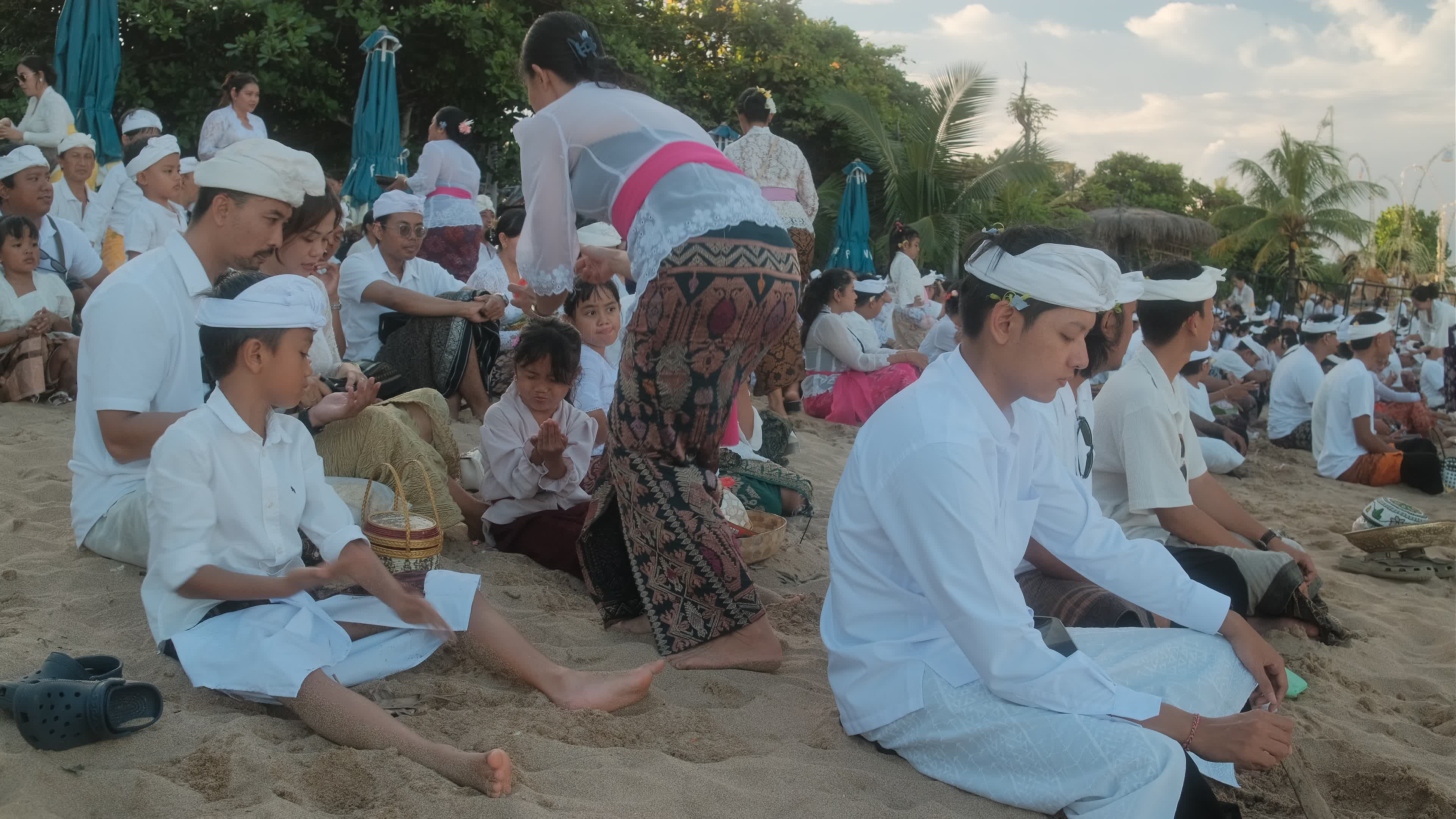 Melasti Ceremony Before Nyepi Day For Hindus On The Island Of Bali, Indonesia.