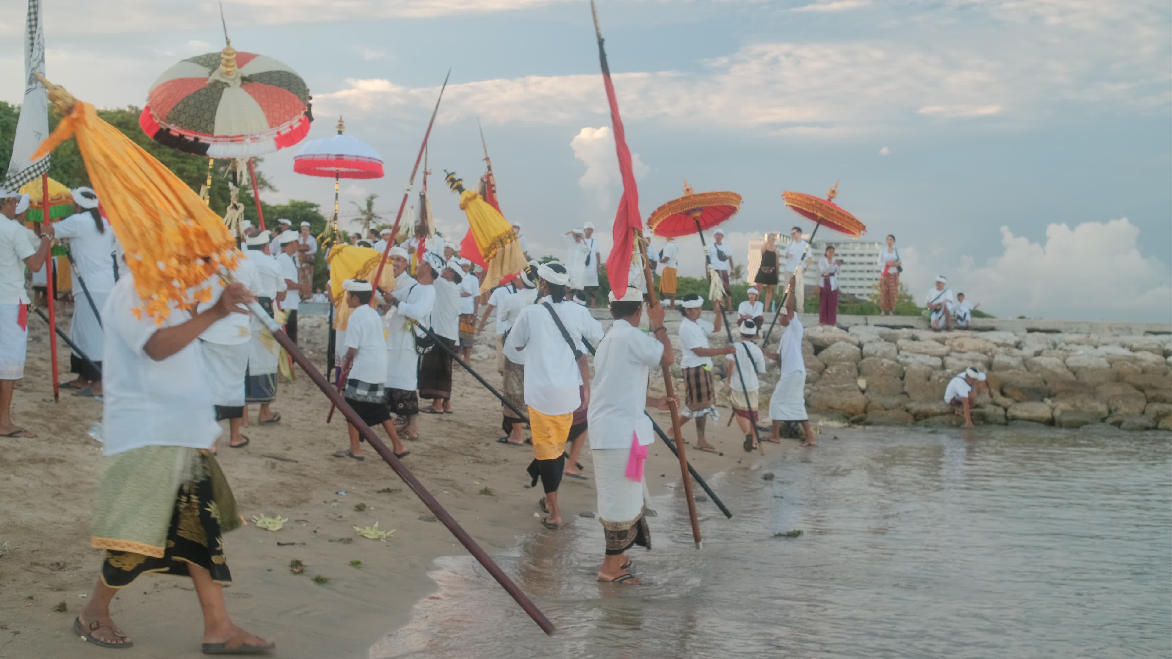 Melasti Ceremony Before Nyepi Day For Hindus On The Island Of Bali, Indonesia.