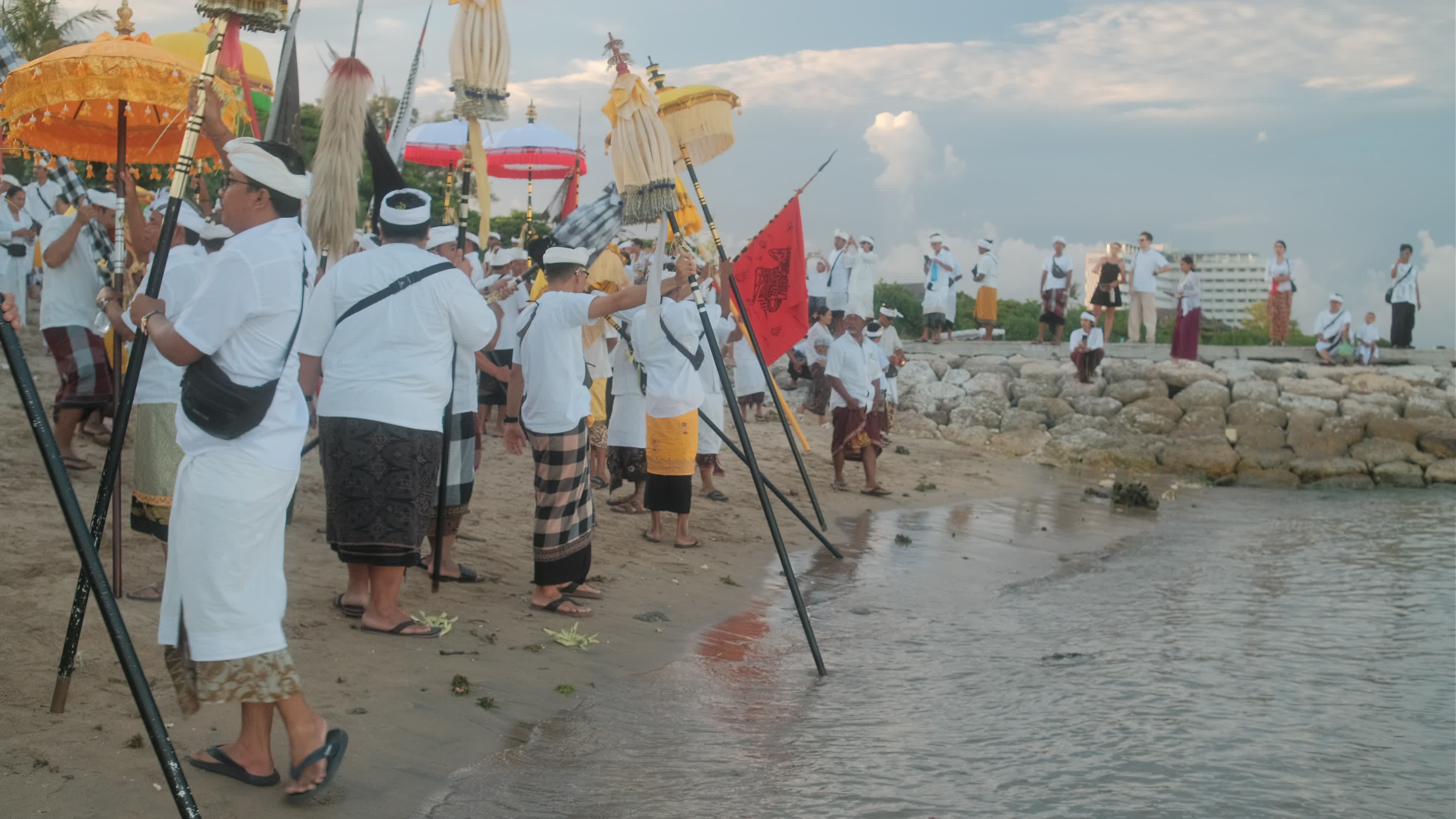 Melasti Ceremony Before Nyepi Day For Hindus On The Island Of Bali, Indonesia.