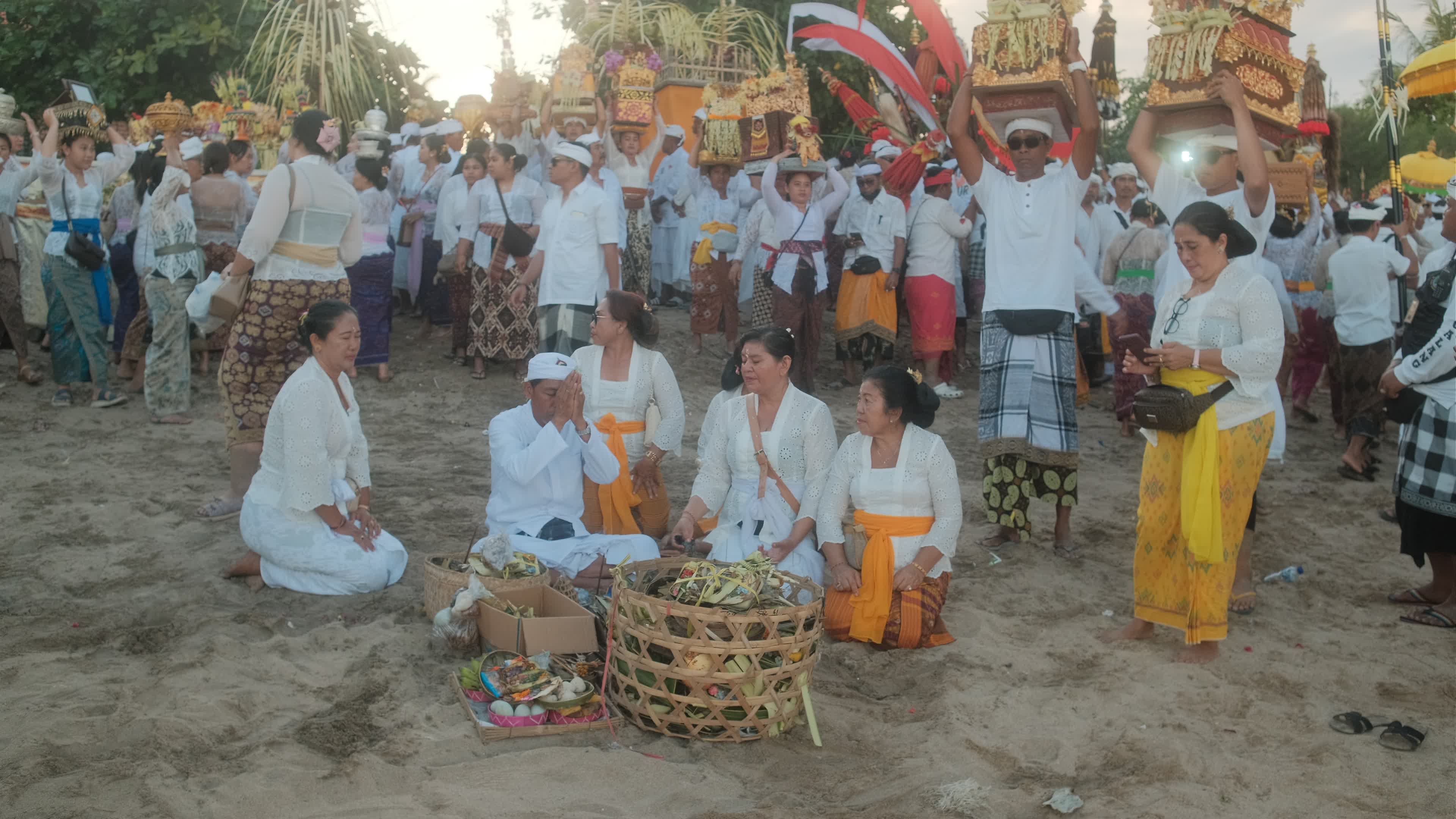 Melasti Ceremony Before Nyepi Day For Hindus On The Island Of Bali, Indonesia.