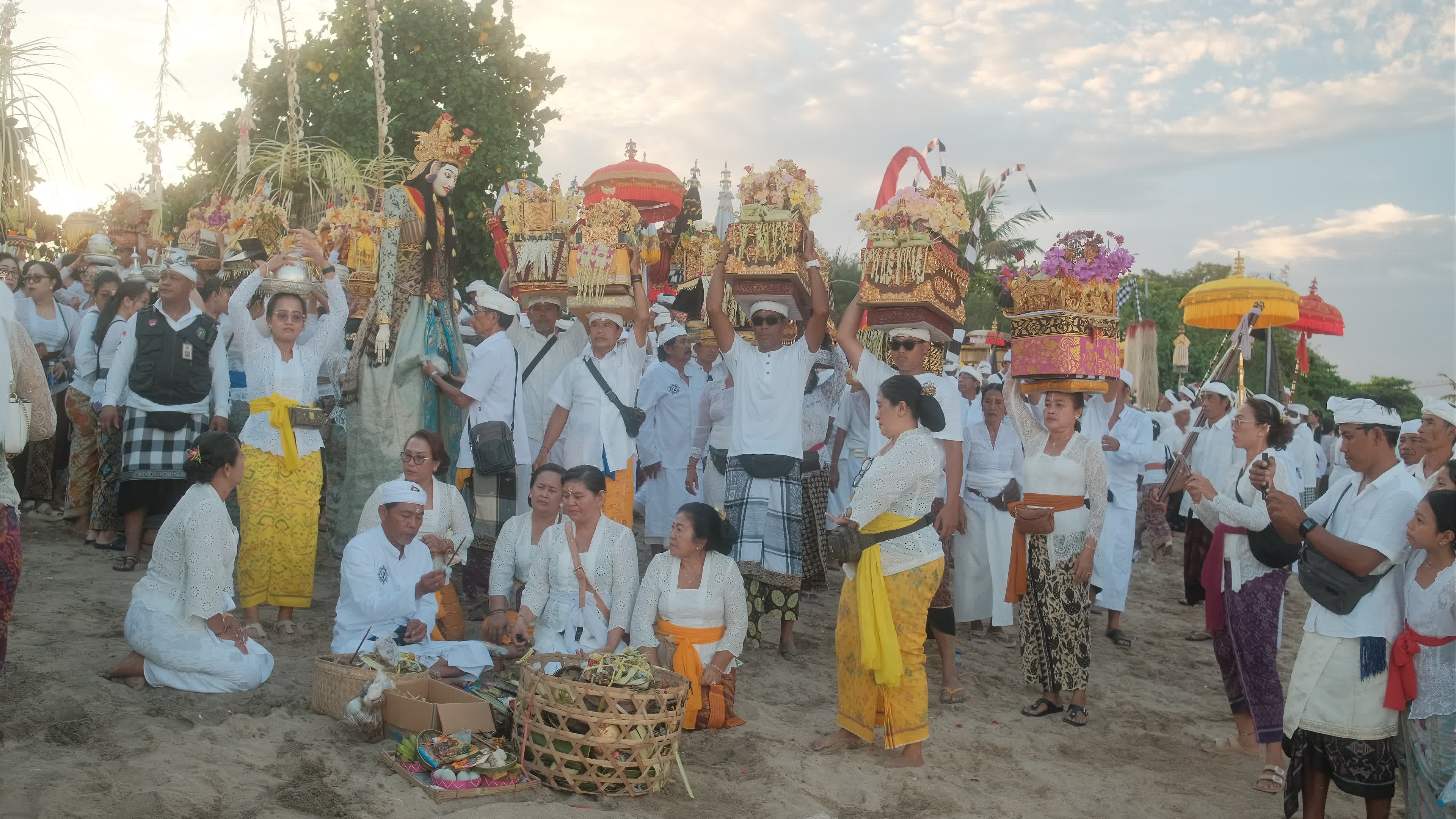 Melasti Ceremony Before Nyepi Day For Hindus On The Island Of Bali, Indonesia.
