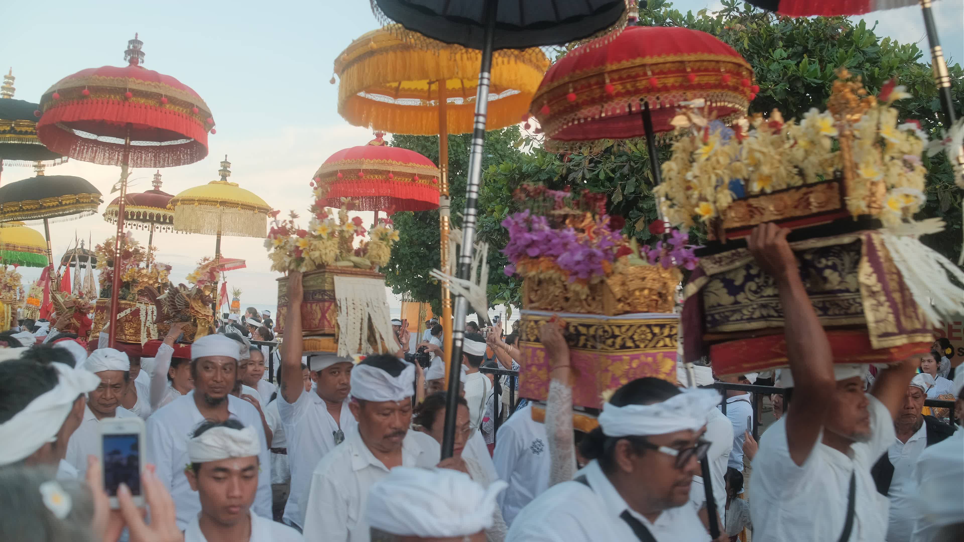Melasti Ceremony Before Nyepi Day For Hindus On The Island Of Bali, Indonesia.