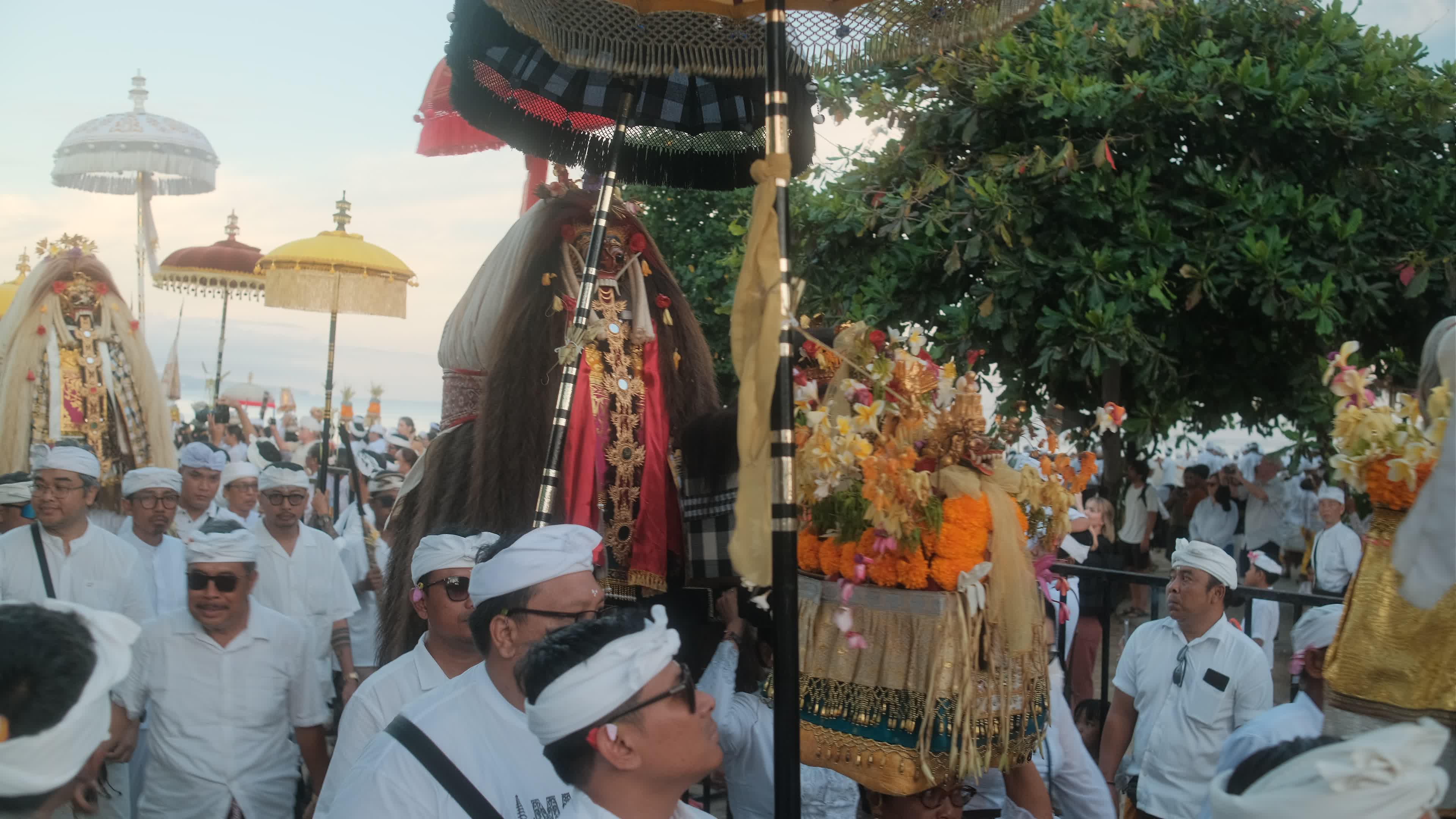 Melasti Ceremony Before Nyepi Day For Hindus On The Island Of Bali, Indonesia.