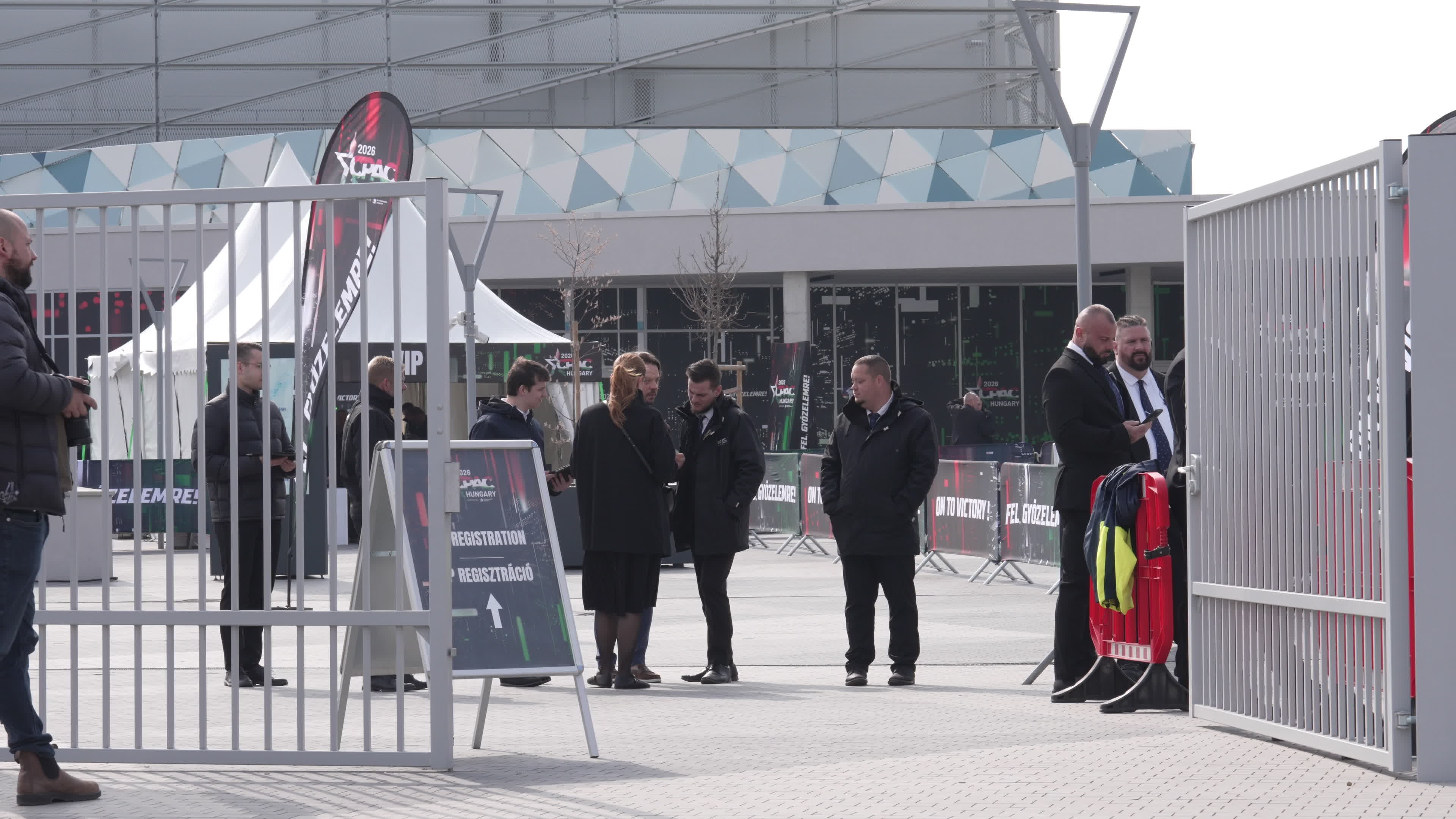 Attendees and VIPs arrive at CPAC in Budapest