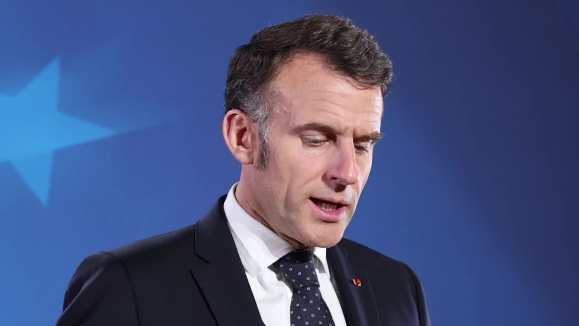 Emmanuel Macron at a press conference after the European Council Summit