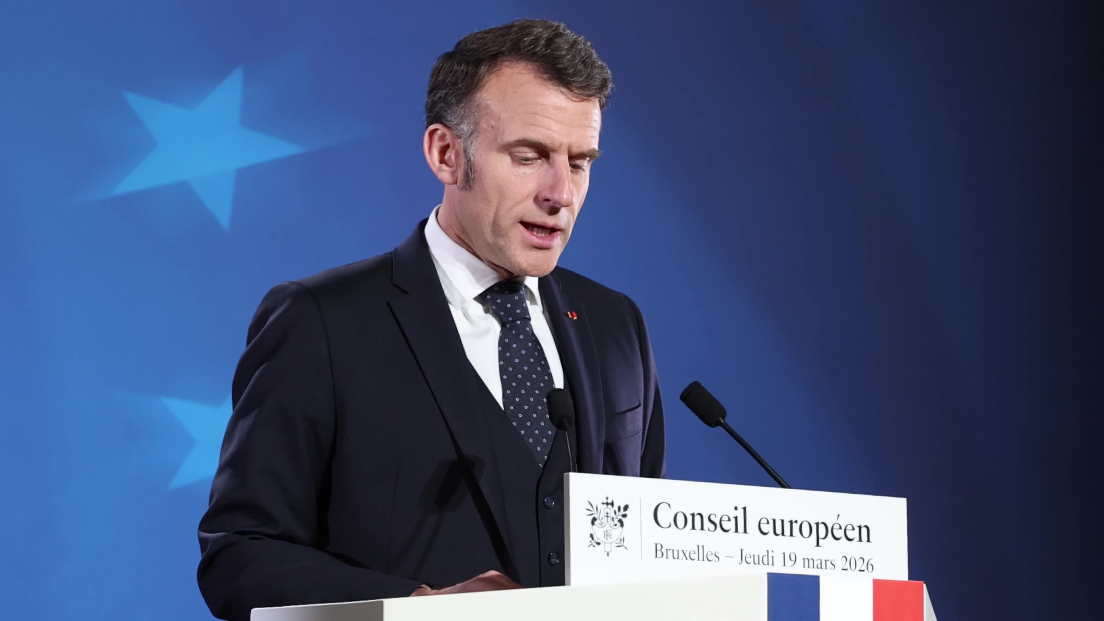 Emmanuel Macron at a press conference after the European Council Summit