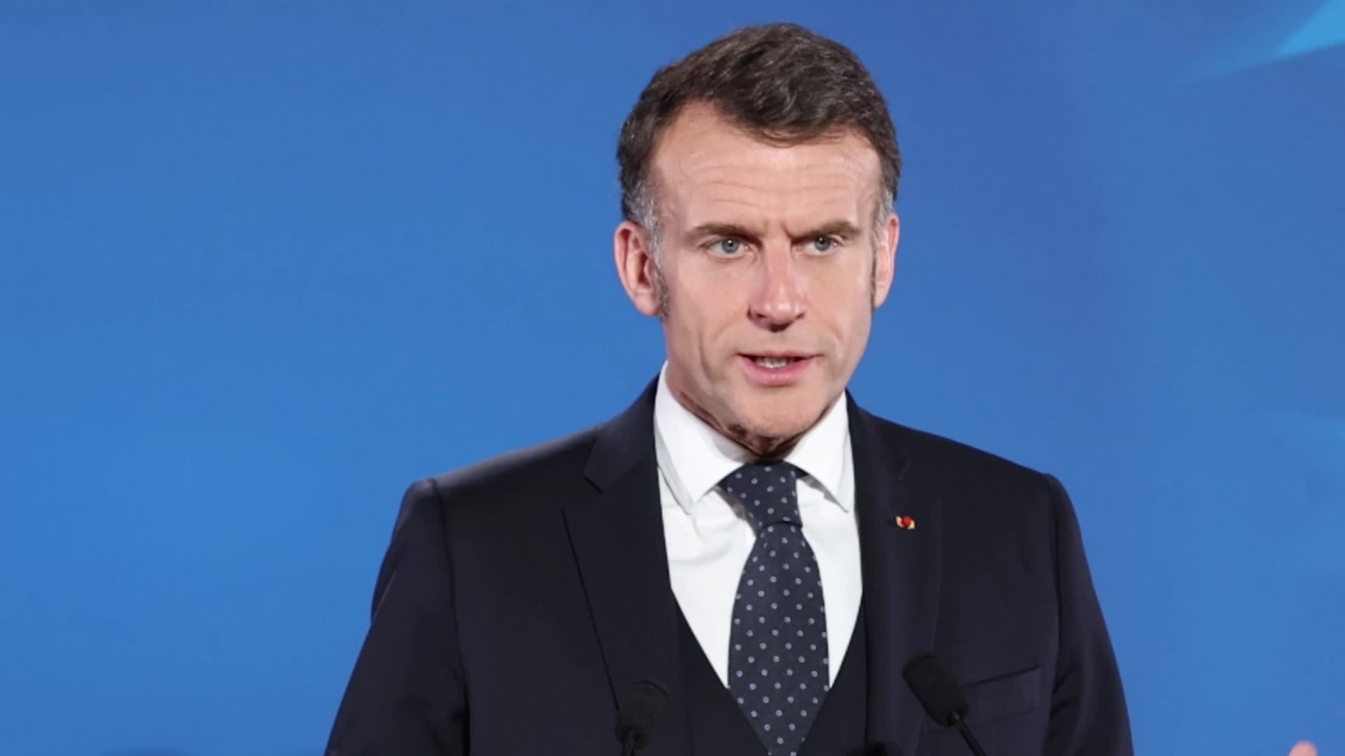 Emmanuel Macron at a press conference after the European Council Summit