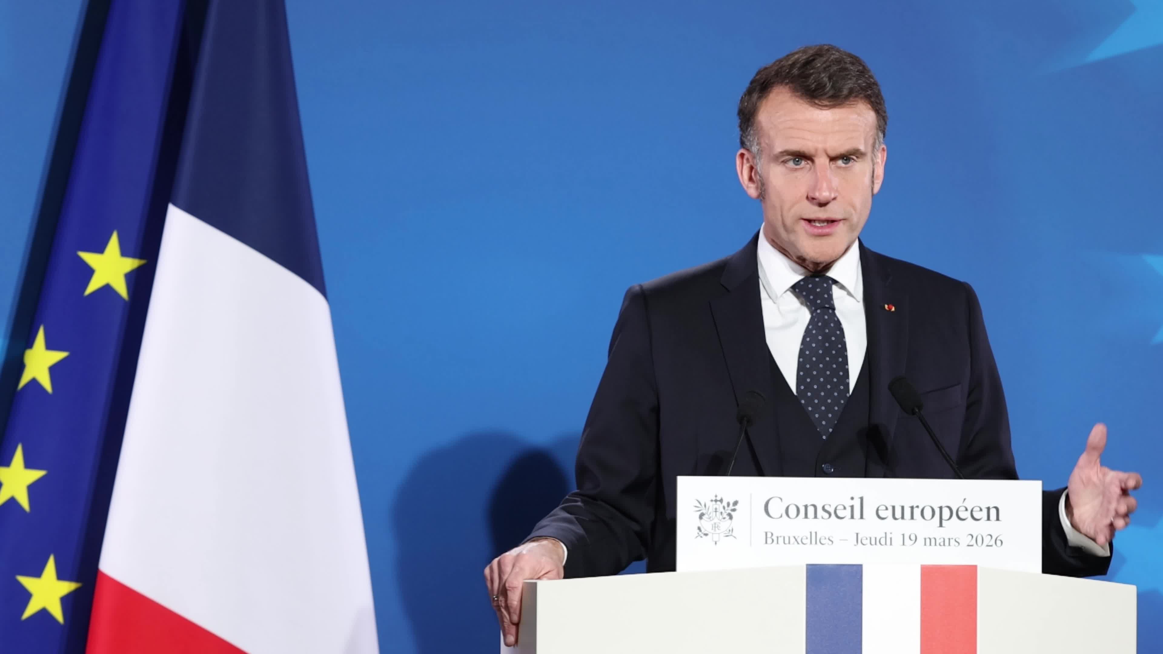 Emmanuel Macron at a press conference after the European Council Summit