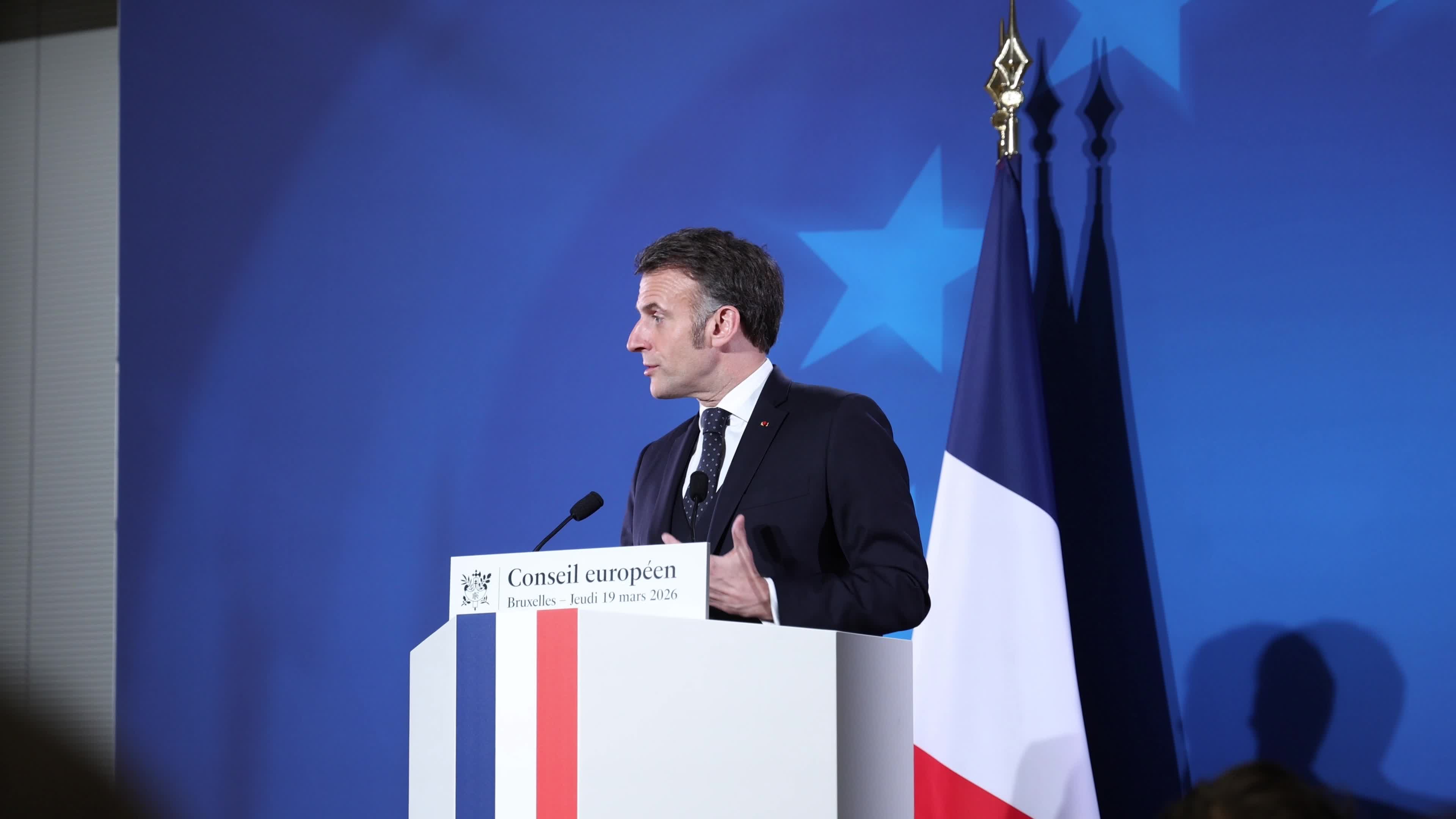 Emmanuel Macron at a press conference after the European Council Summit