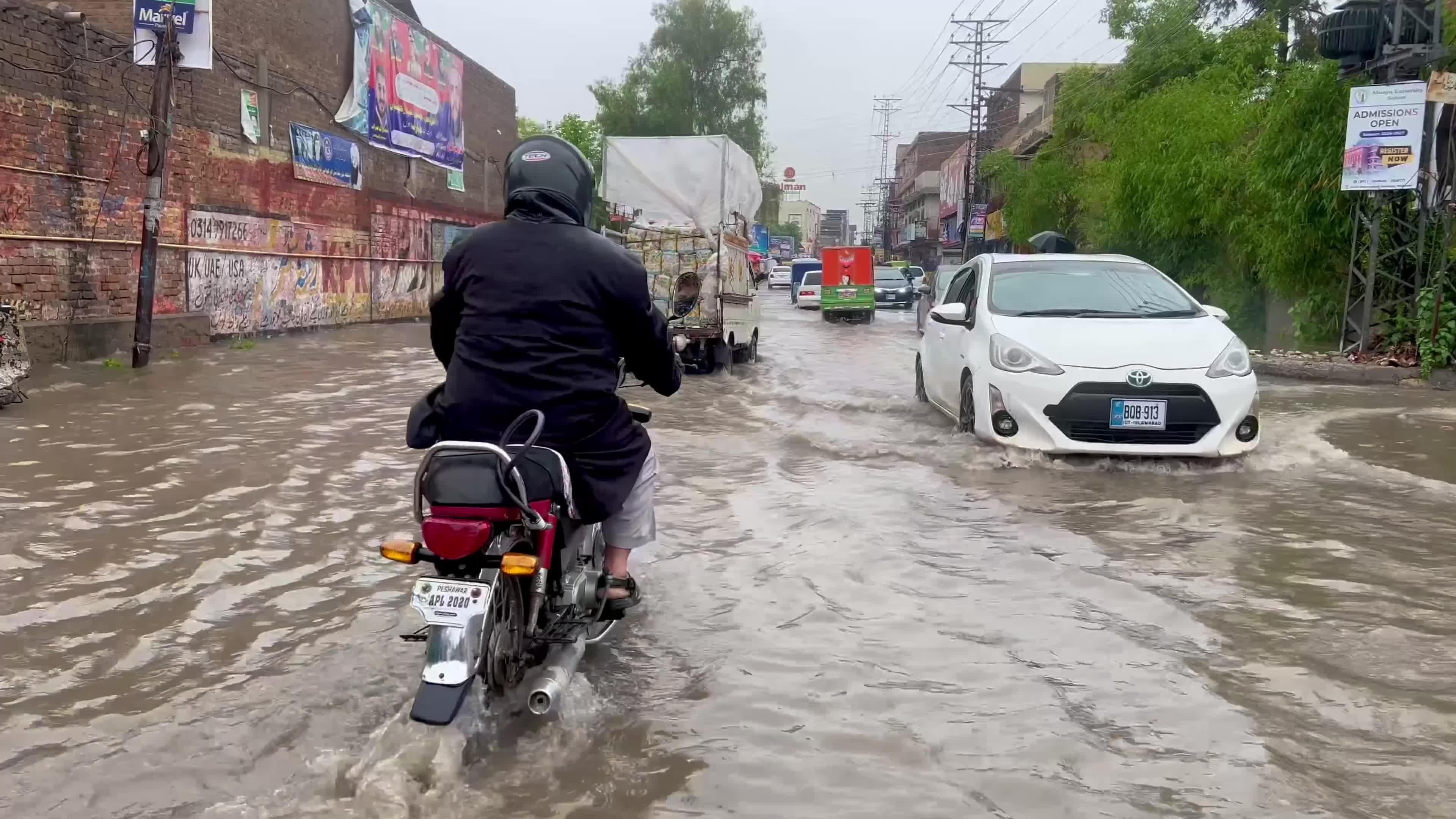 Flooded Streets in Peshawar After Heavy Rains Leave Dozens Dead