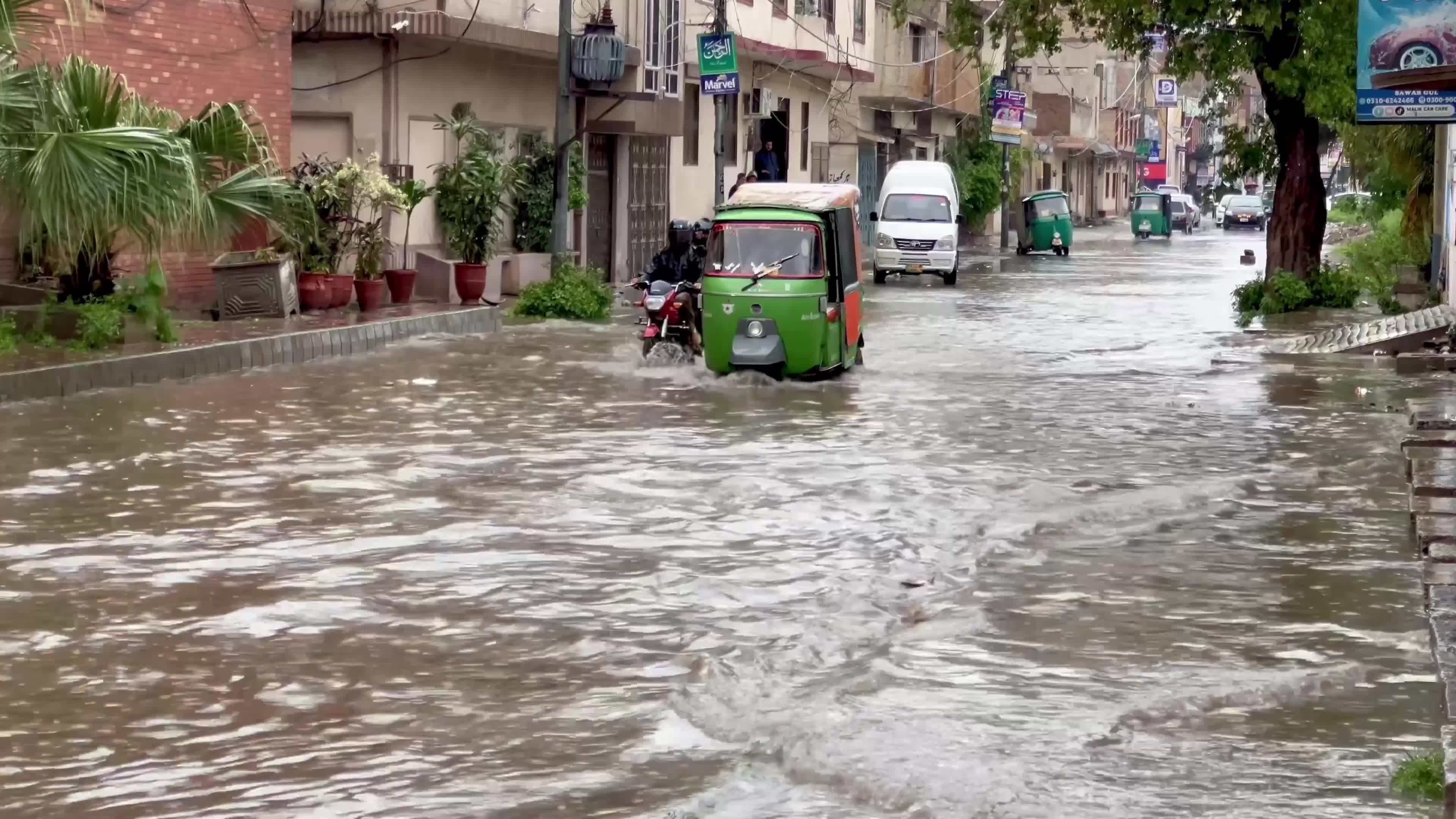 Flooded Streets in Peshawar After Heavy Rains Leave Dozens Dead