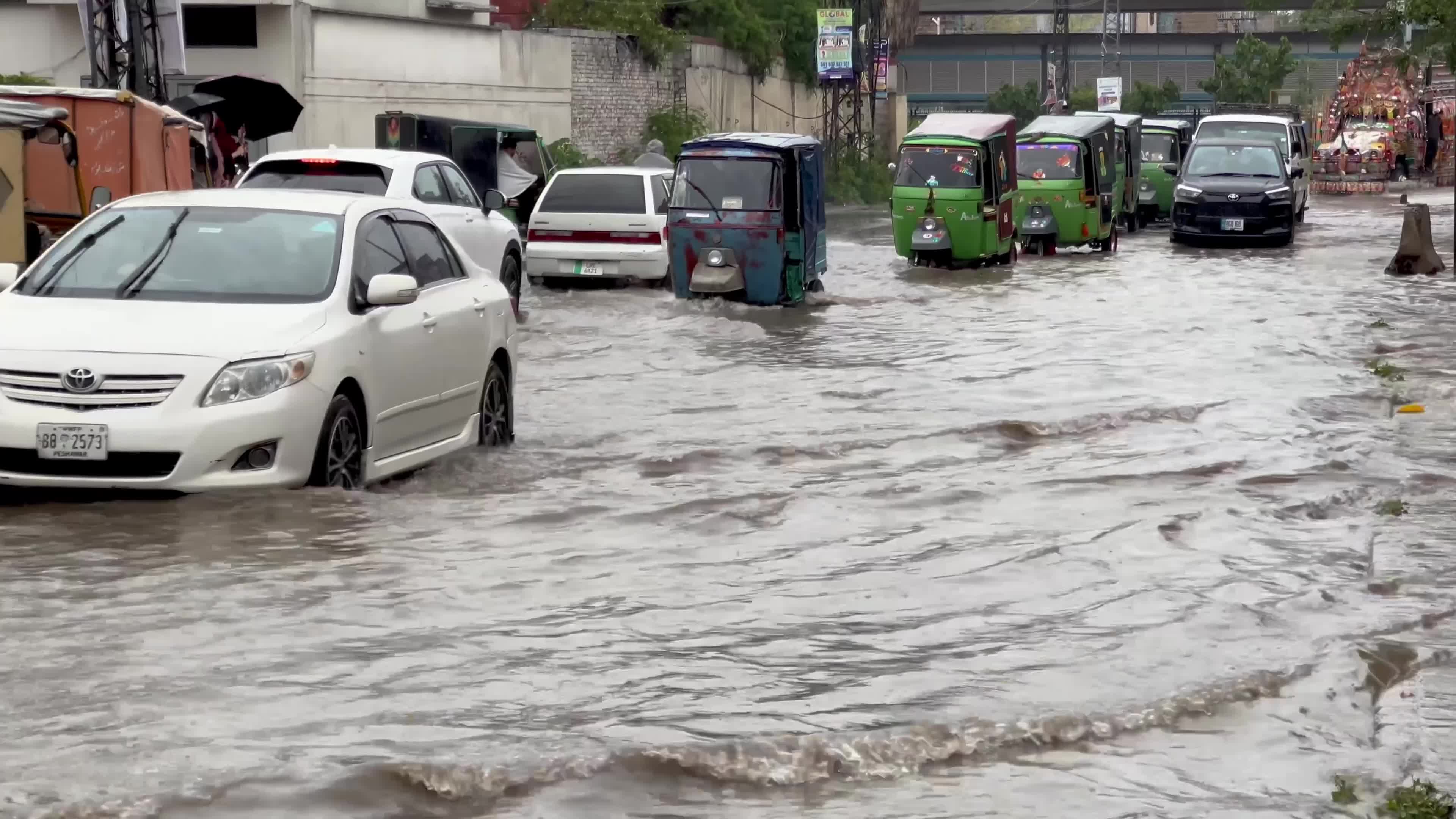 Flooded Streets in Peshawar After Heavy Rains Leave Dozens Dead