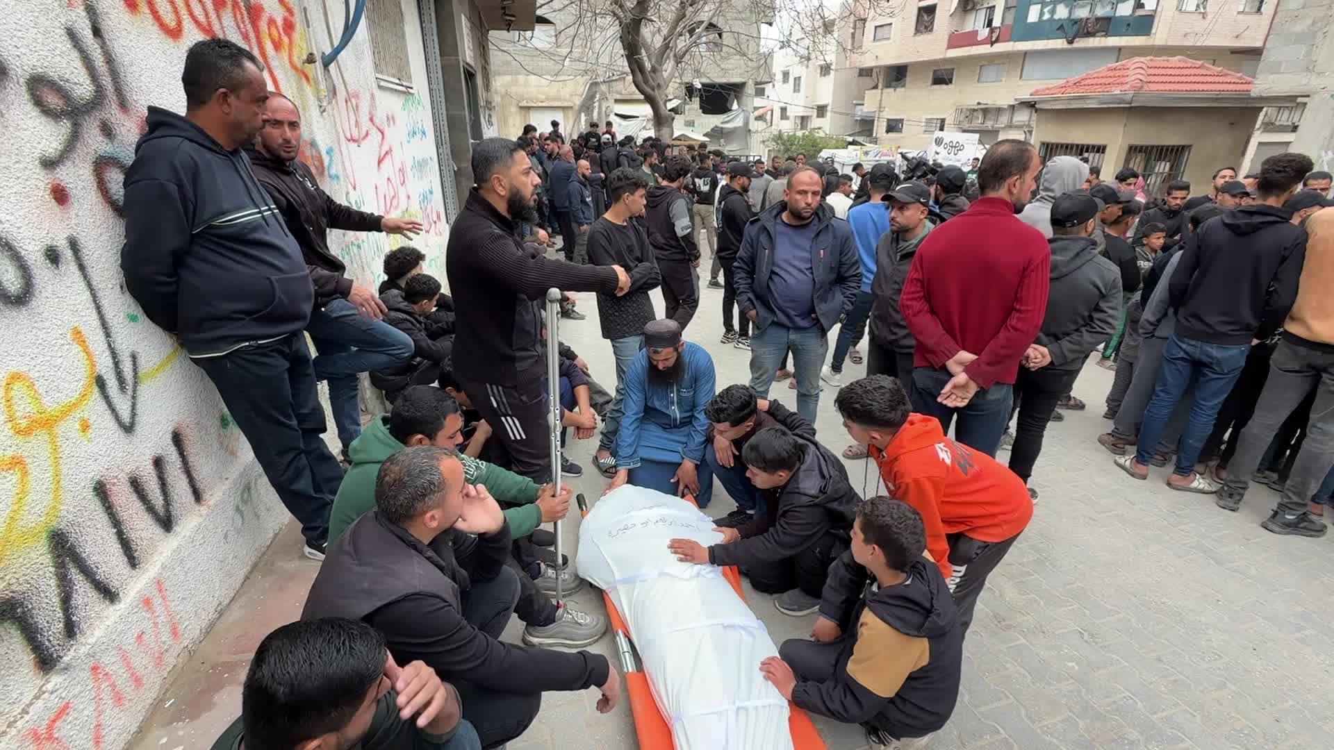 Mourners gather at Al Shifa Hospital after deadly overnight strike in Gaza City