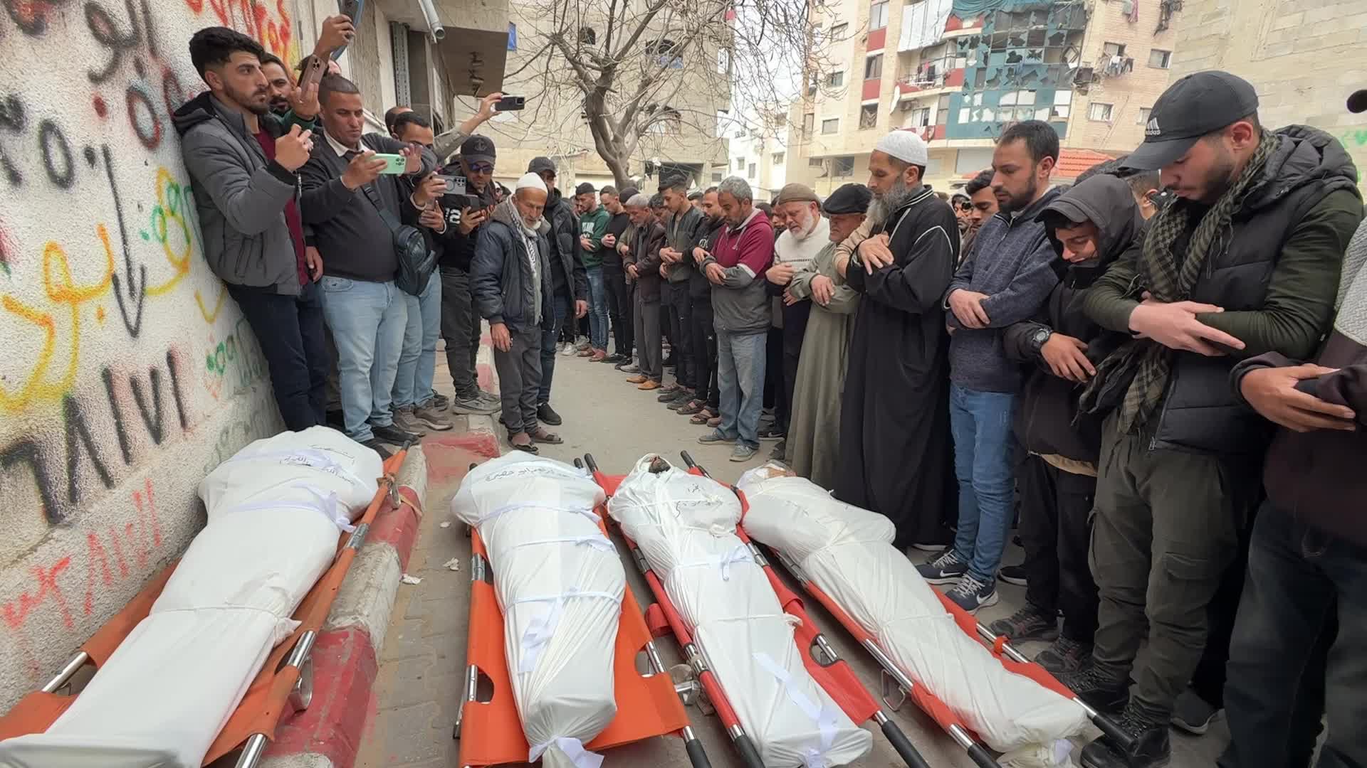 Mourners gather at Al Shifa Hospital after deadly overnight strike in Gaza City