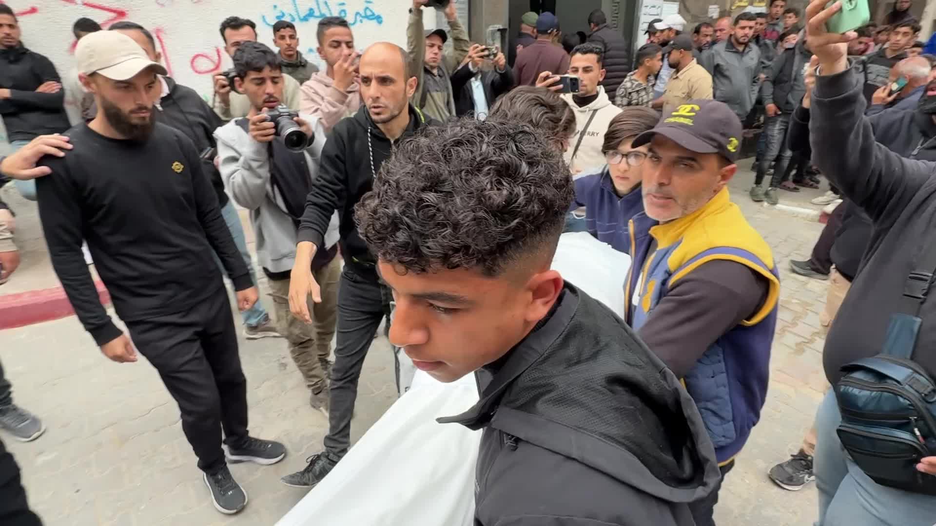Mourners gather at Al Shifa Hospital after deadly overnight strike in Gaza City