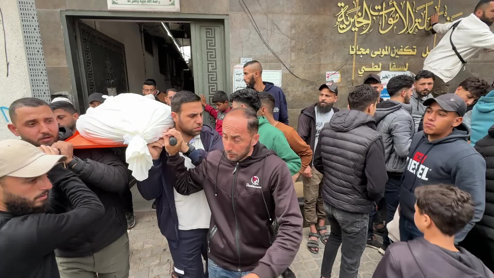 Mourners gather at Al Shifa Hospital after deadly overnight strike in Gaza City