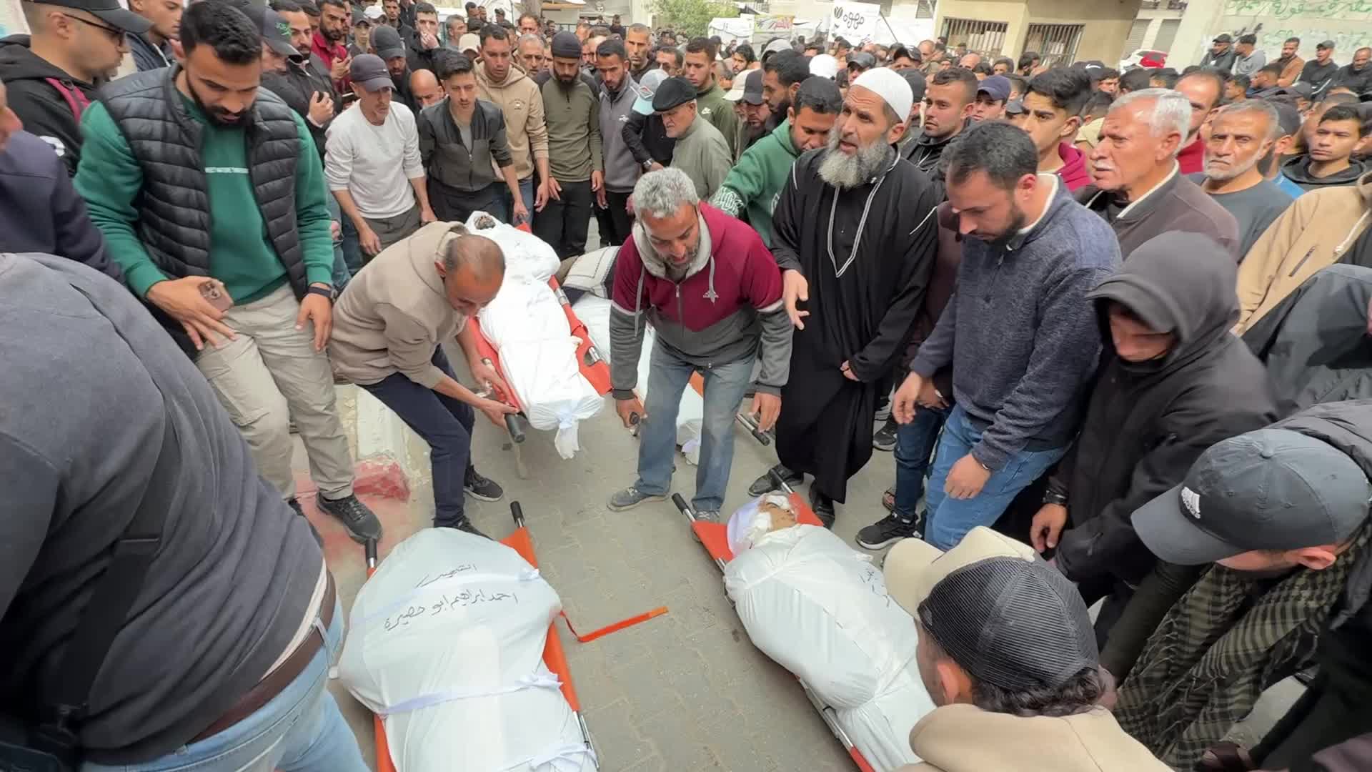 Mourners gather at Al Shifa Hospital after deadly overnight strike in Gaza City