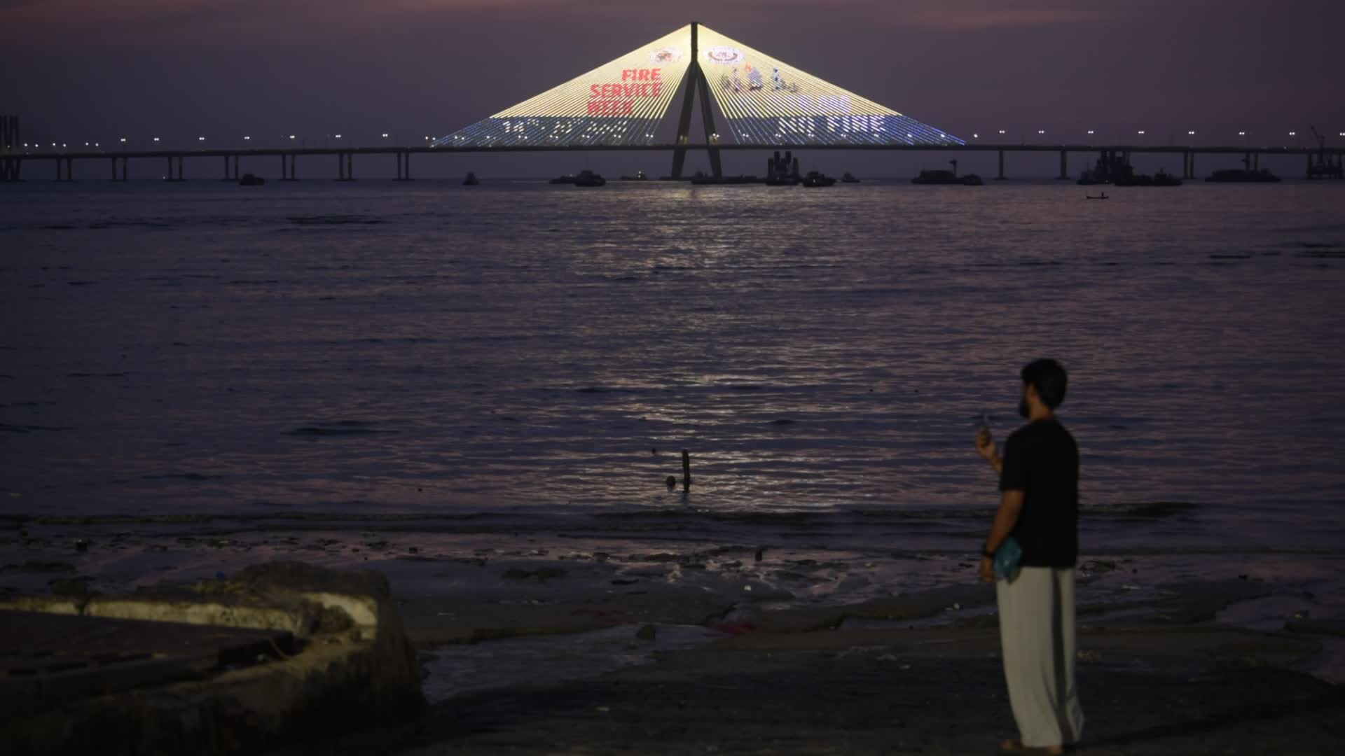 Bandra Worli Sea Link Illuminated At Dusk
