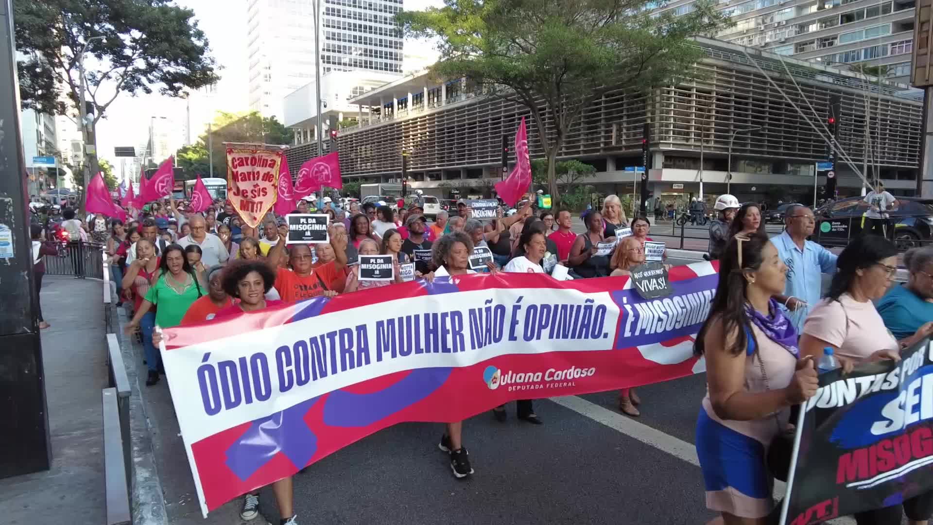 Women demonstrate in Sao Paulo for bill criminalizing misogyny