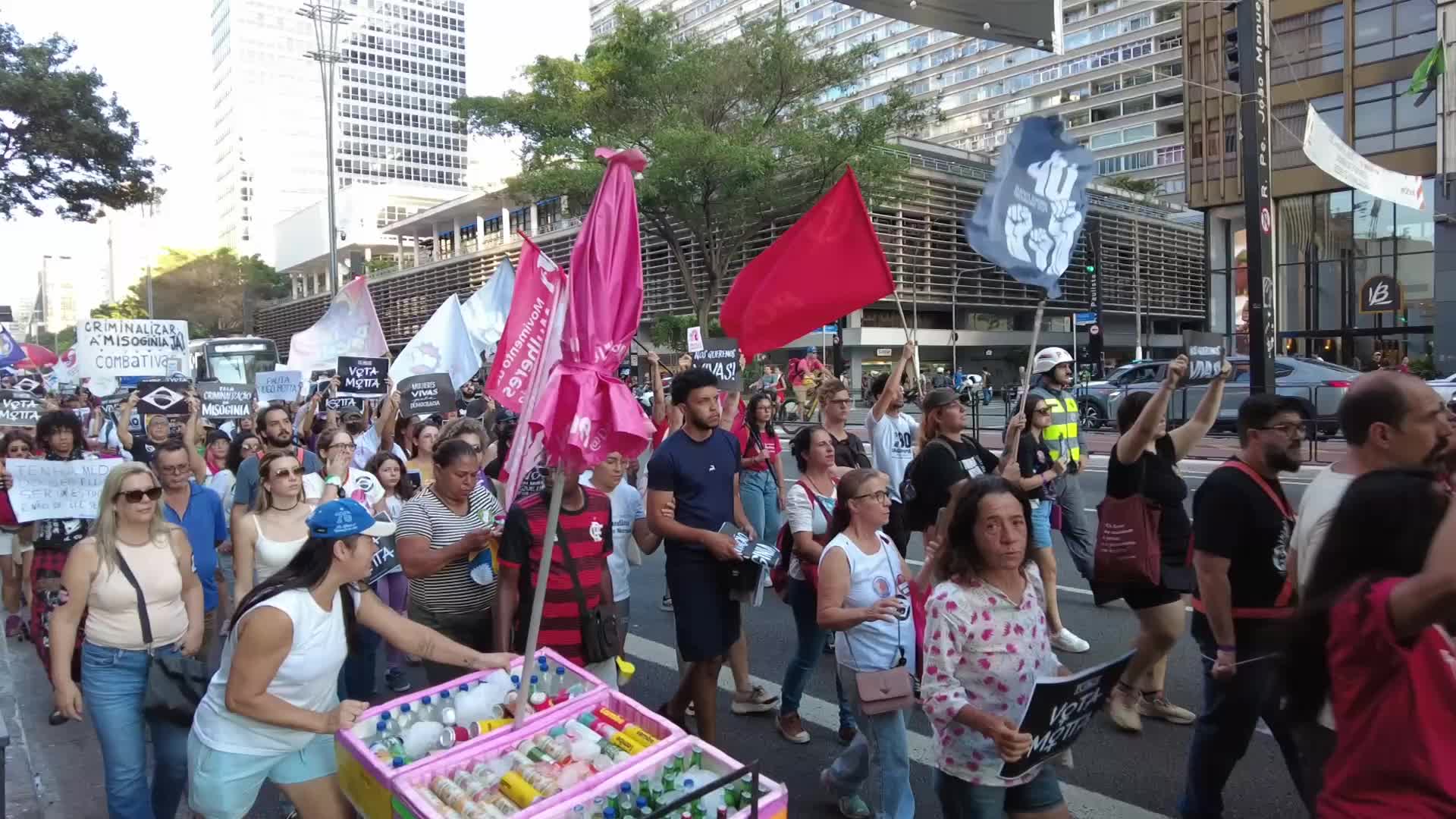 Women demonstrate in Sao Paulo for bill criminalizing misogyny