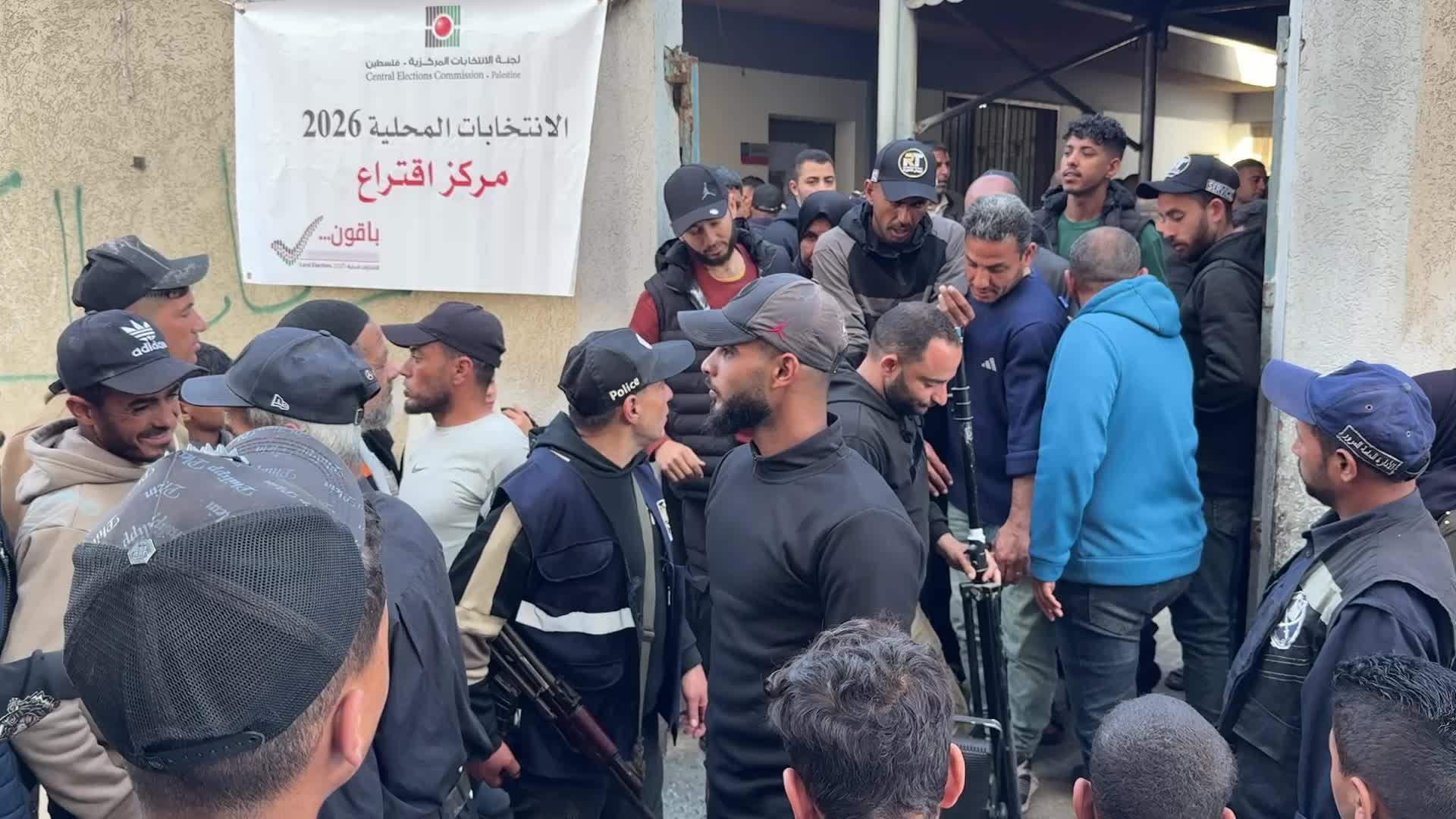 Palestinians vote during the municipal election at a polling station in Deir al-Balah