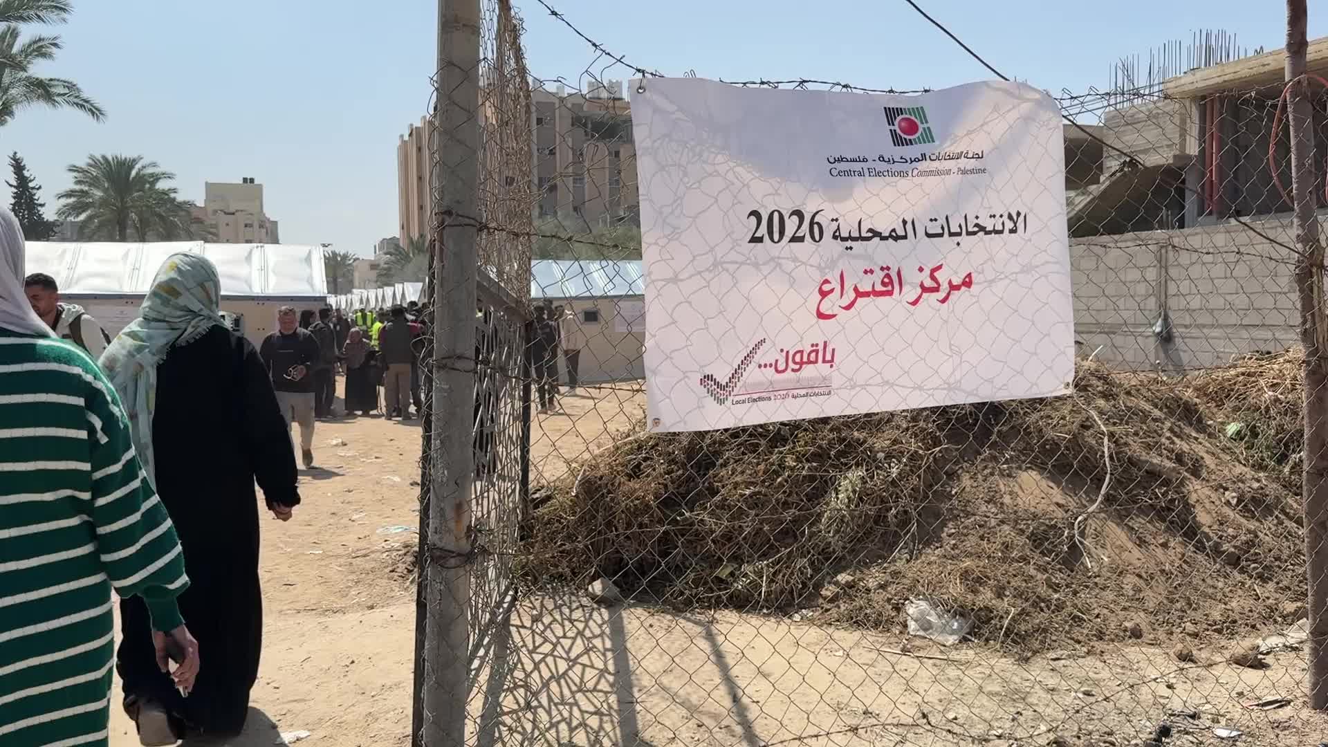 Palestinians vote during the municipal election at a polling station in Deir al-Balah