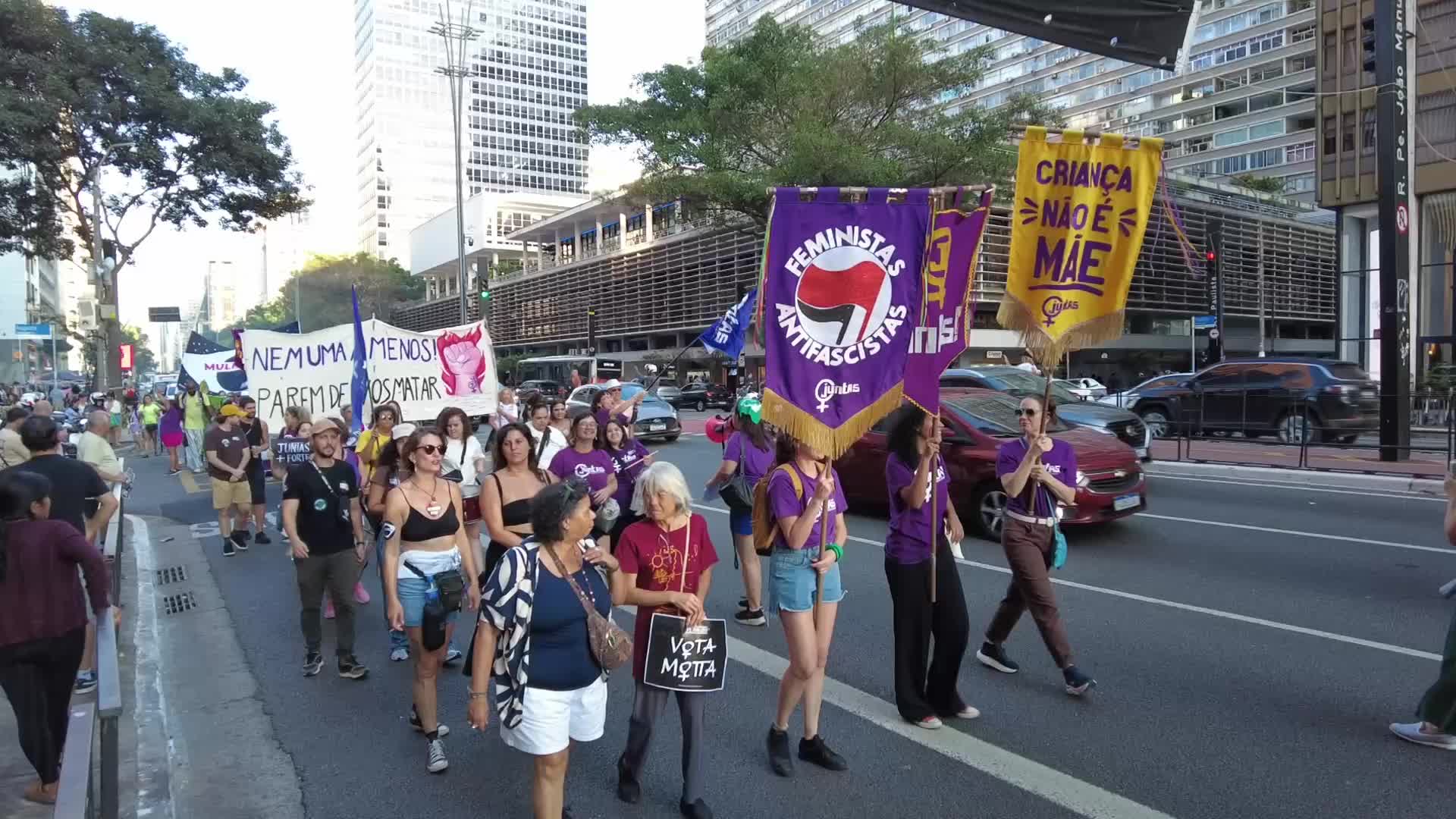 Women demonstrate in Sao Paulo for bill criminalizing misogyny